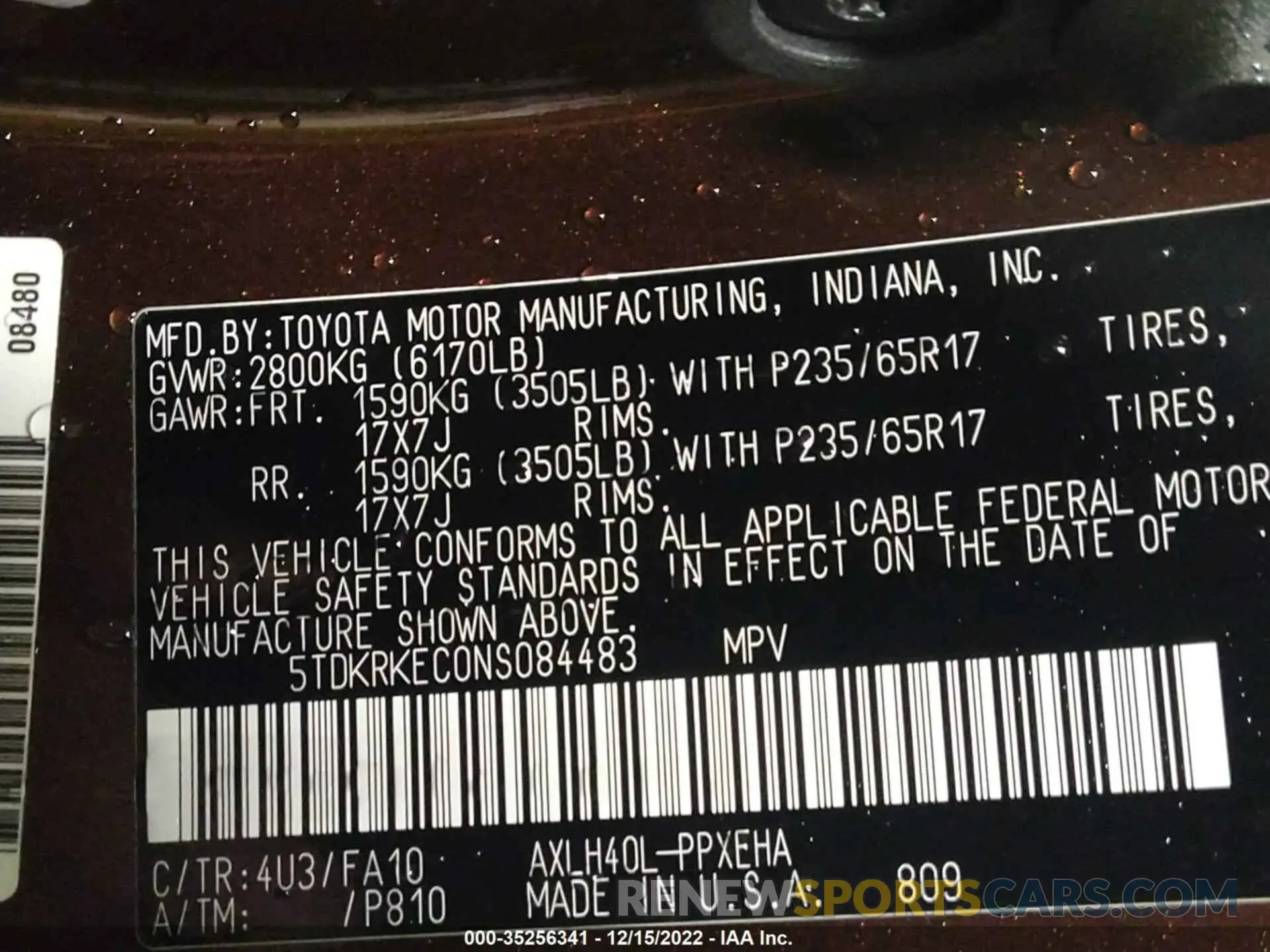 9 Photograph of a damaged car 5TDKRKEC0NS084483 TOYOTA SIENNA 2022