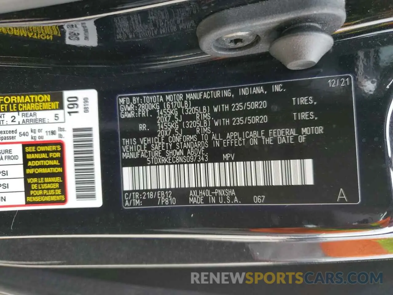 13 Фотография поврежденного автомобиля 5TDXRKEC8NS097343 TOYOTA SIENNA 2022