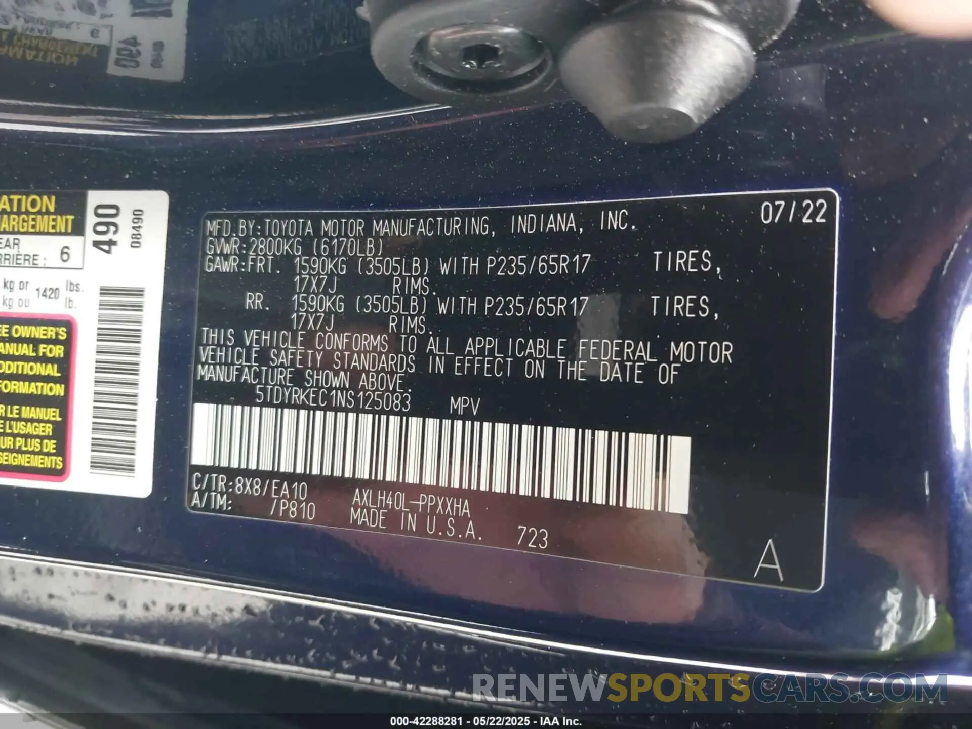 9 Фотография поврежденного автомобиля 5TDYRKEC1NS125083 TOYOTA SIENNA 2022
