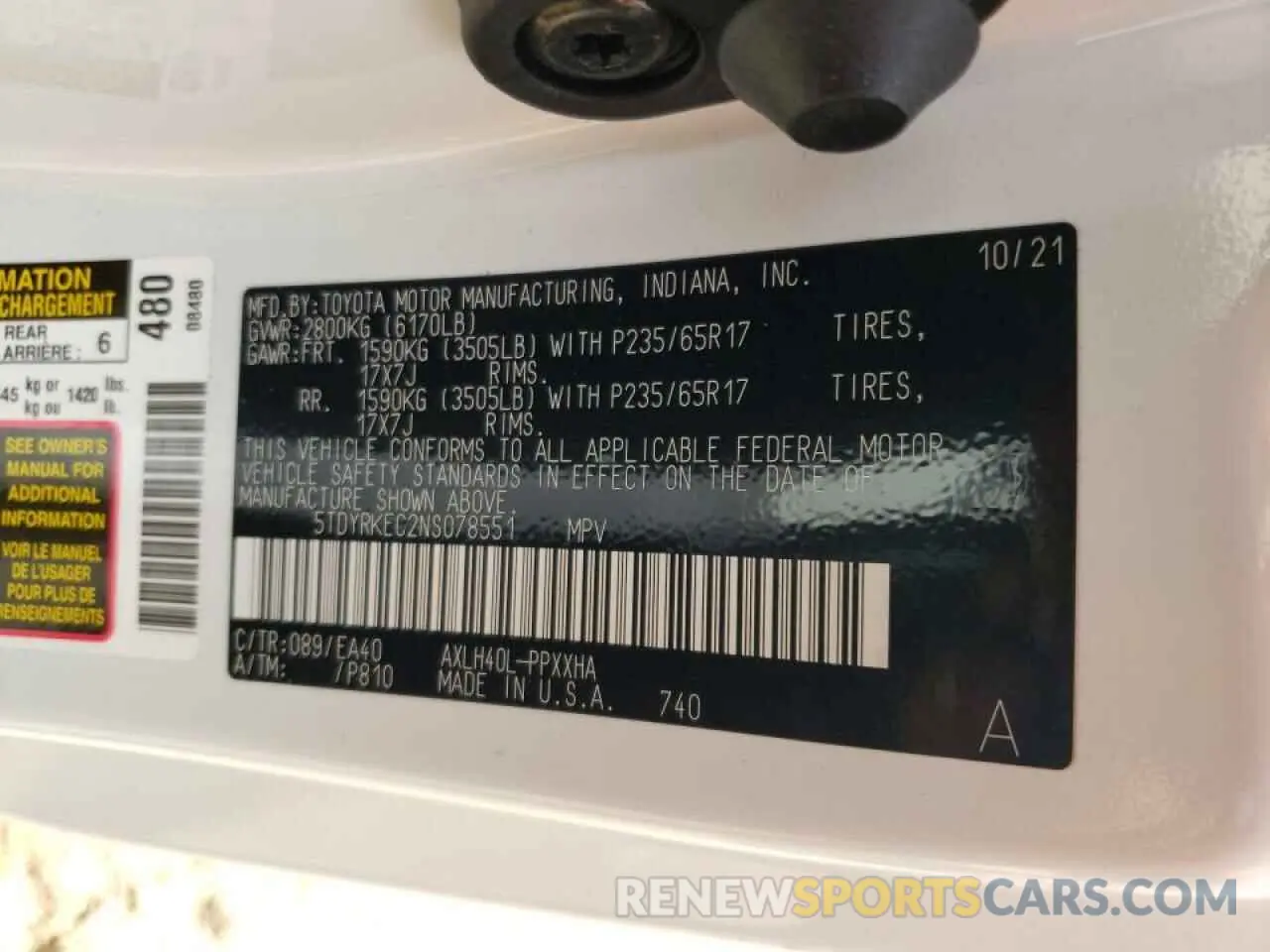 10 Фотография поврежденного автомобиля 5TDYRKEC2NS078551 TOYOTA SIENNA 2022