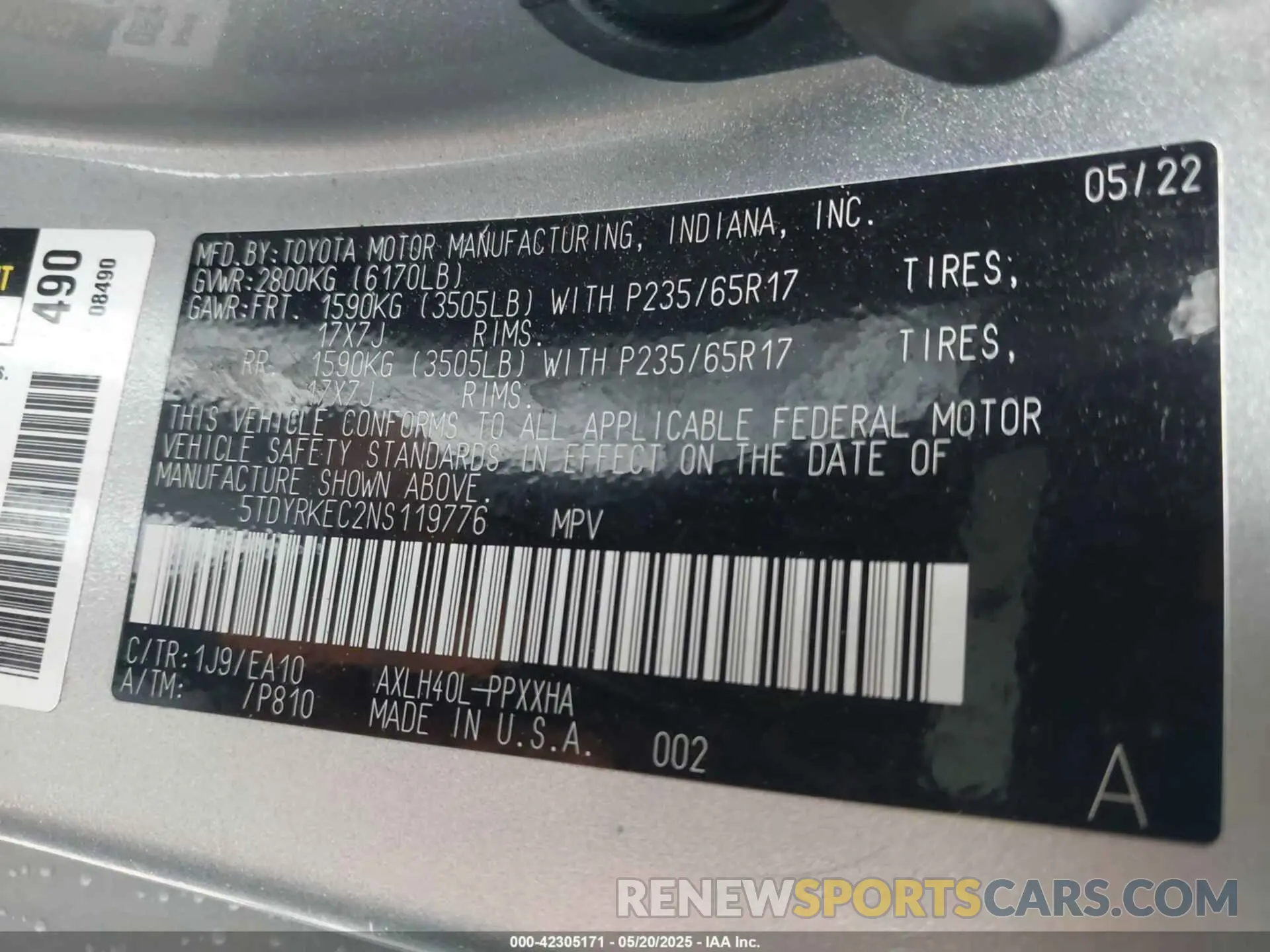 9 Фотография поврежденного автомобиля 5TDYRKEC2NS119776 TOYOTA SIENNA 2022