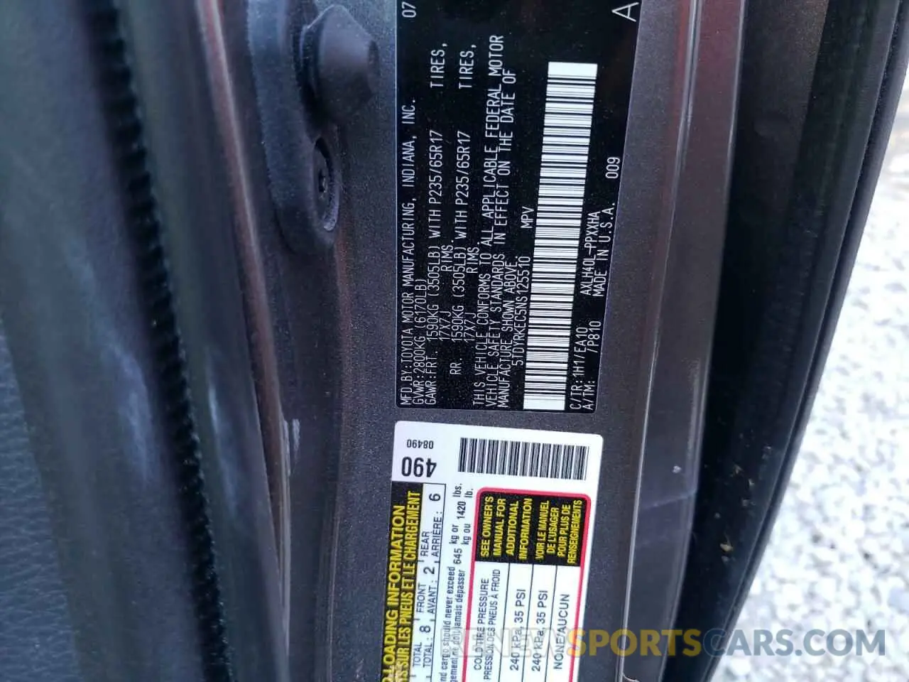 10 Фотография поврежденного автомобиля 5TDYRKEC5NS125510 TOYOTA SIENNA 2022