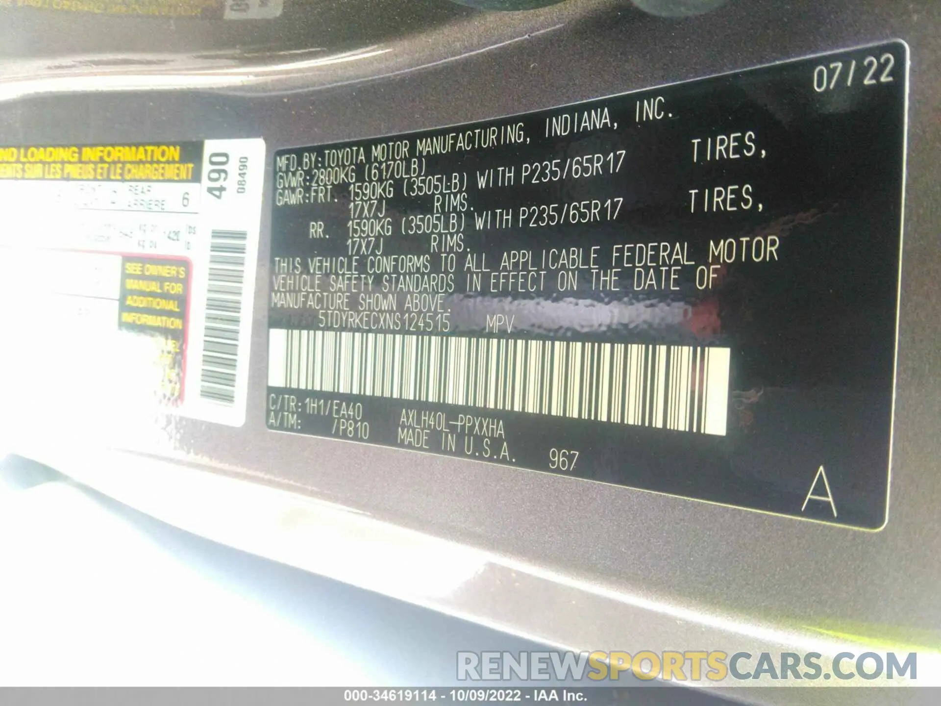 9 Фотография поврежденного автомобиля 5TDYRKECXNS124515 TOYOTA SIENNA 2022