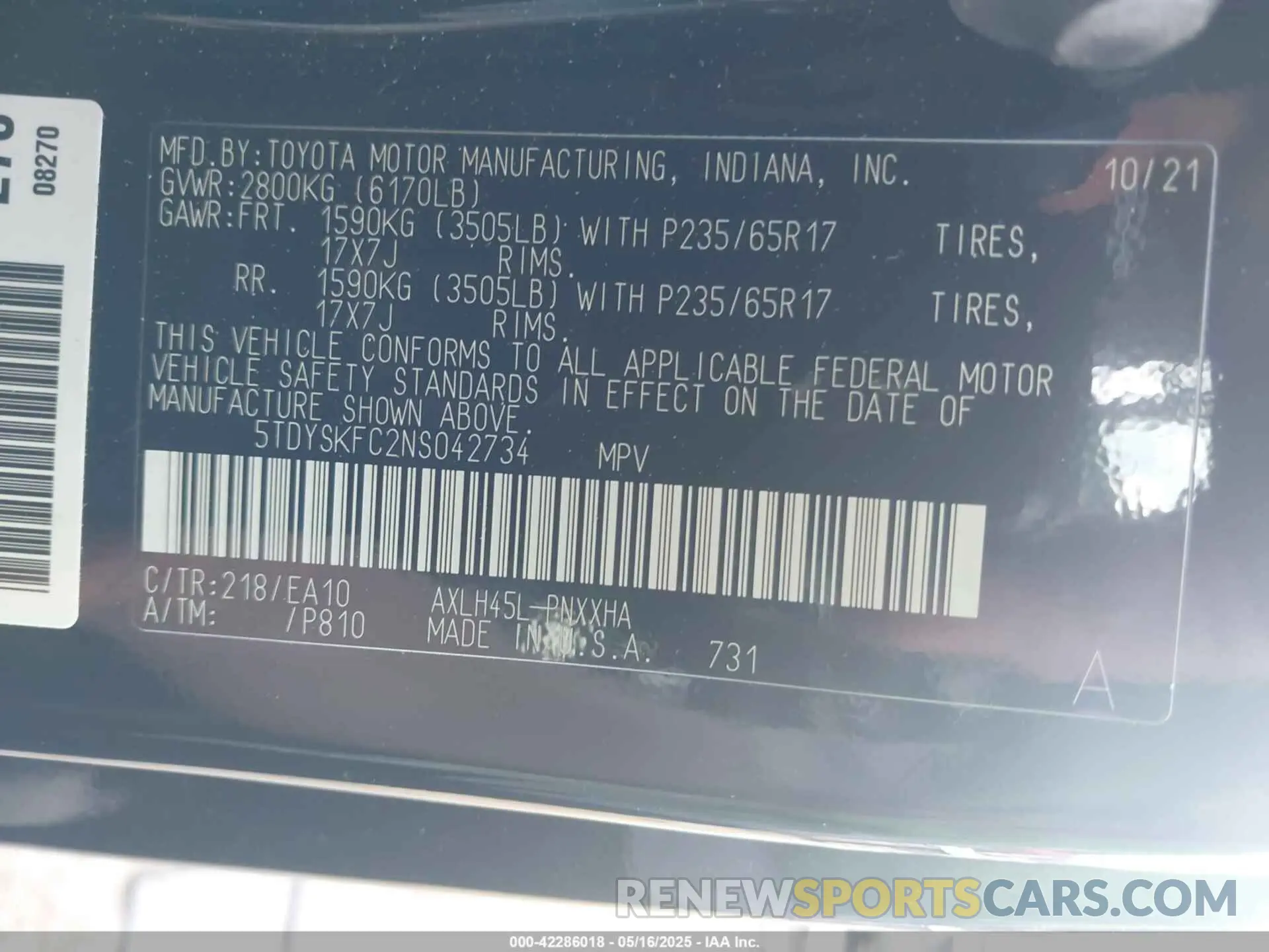 9 Фотография поврежденного автомобиля 5TDYSKFC2NS042734 TOYOTA SIENNA 2022