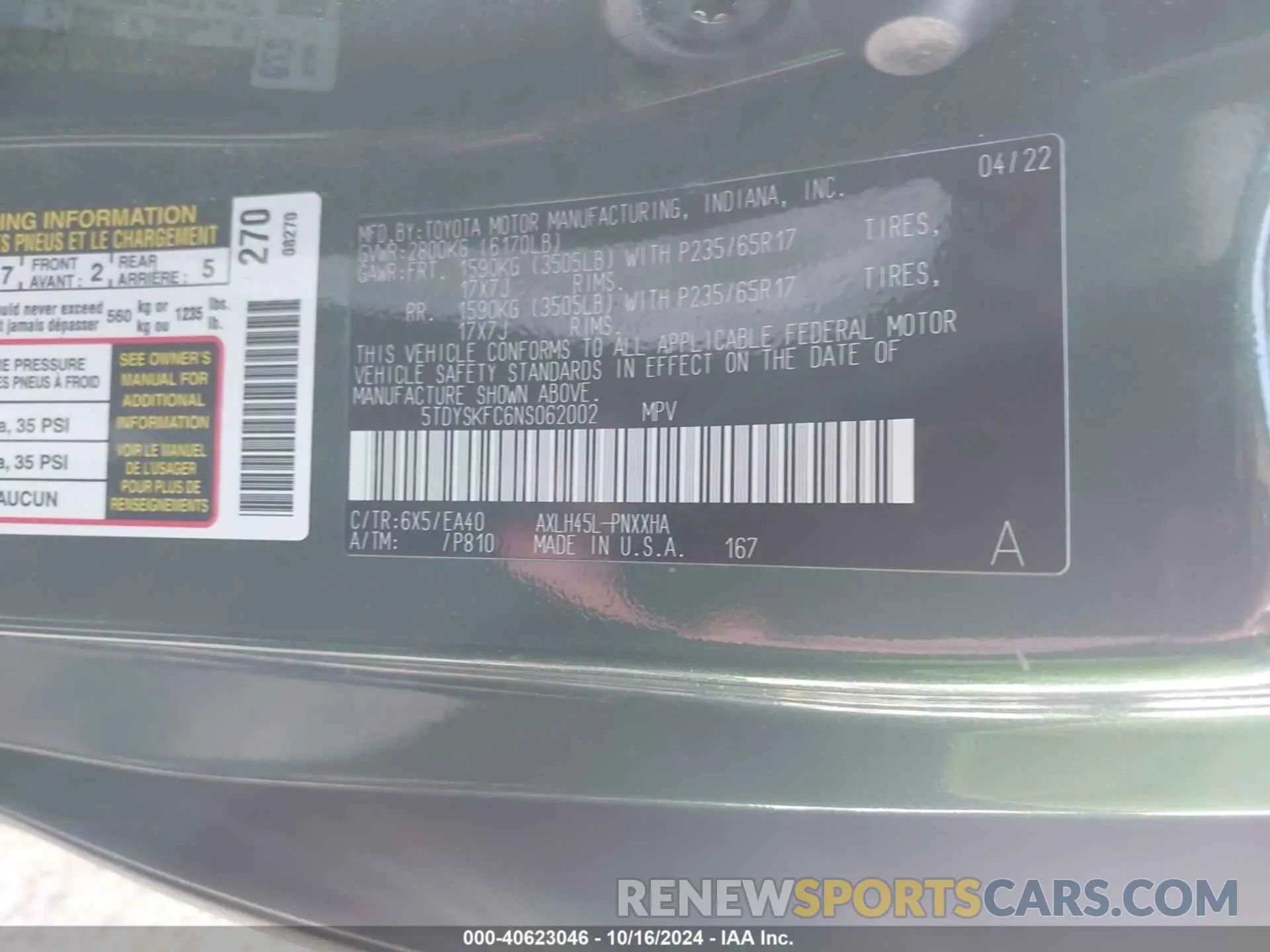 9 Photograph of a damaged car 5TDYSKFC6NS062002 TOYOTA SIENNA 2022