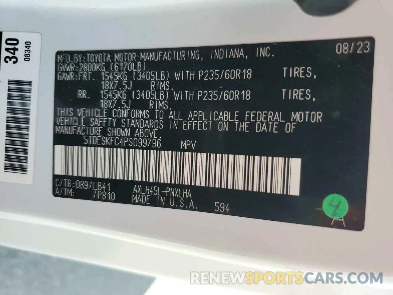 13 Photograph of a damaged car 5TDESKFC4PS099796 TOYOTA SIENNA 2023