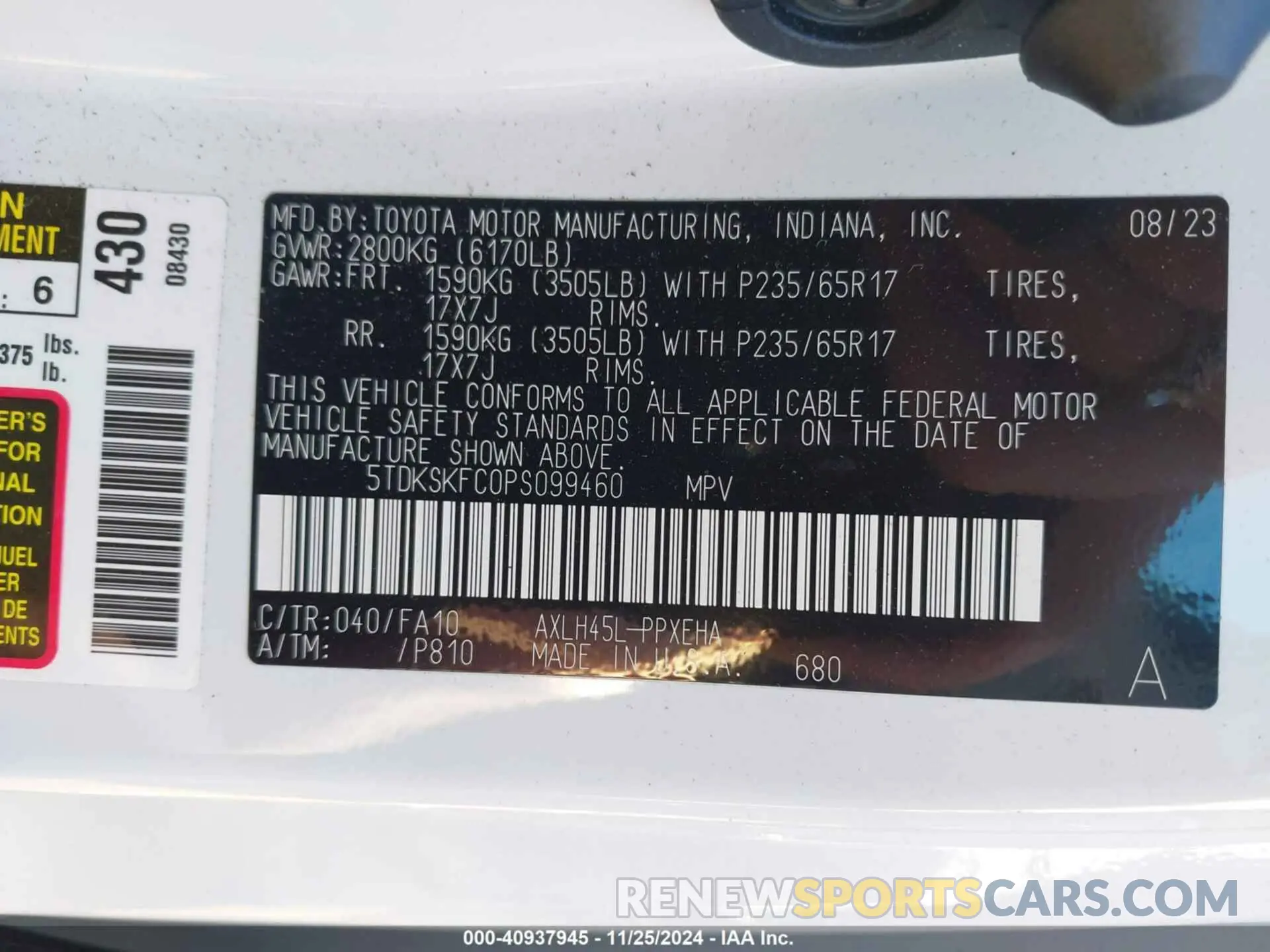 9 Фотография поврежденного автомобиля 5TDKSKFC0PS099460 TOYOTA SIENNA 2023