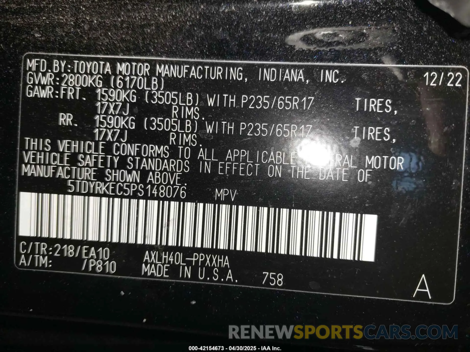 9 Photograph of a damaged car 5TDYRKEC5PS148076 TOYOTA SIENNA 2023