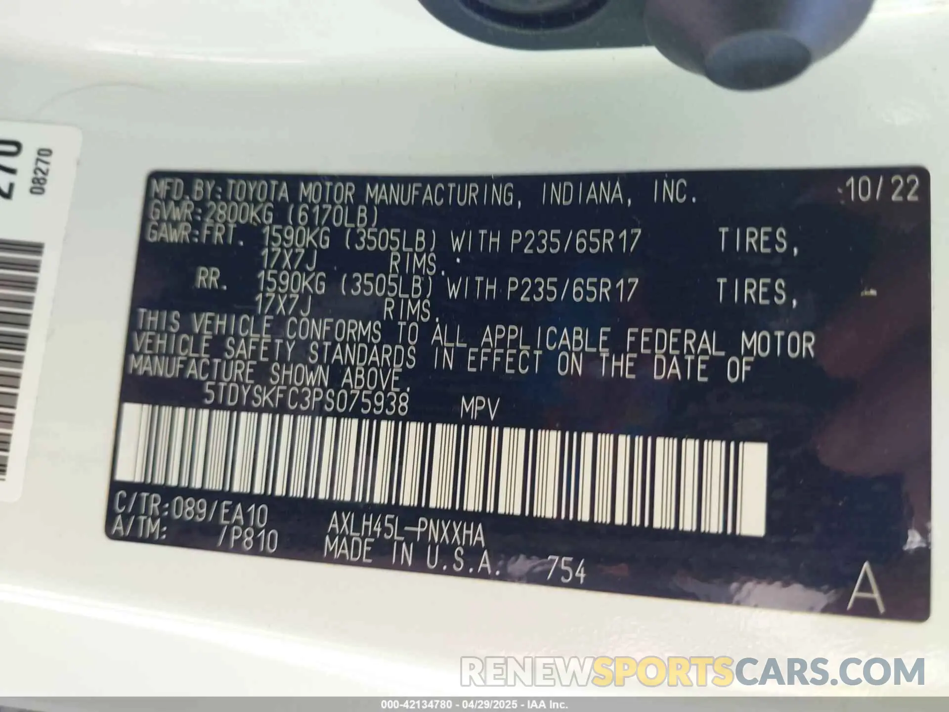 9 Фотография поврежденного автомобиля 5TDYSKFC3PS075938 TOYOTA SIENNA 2023
