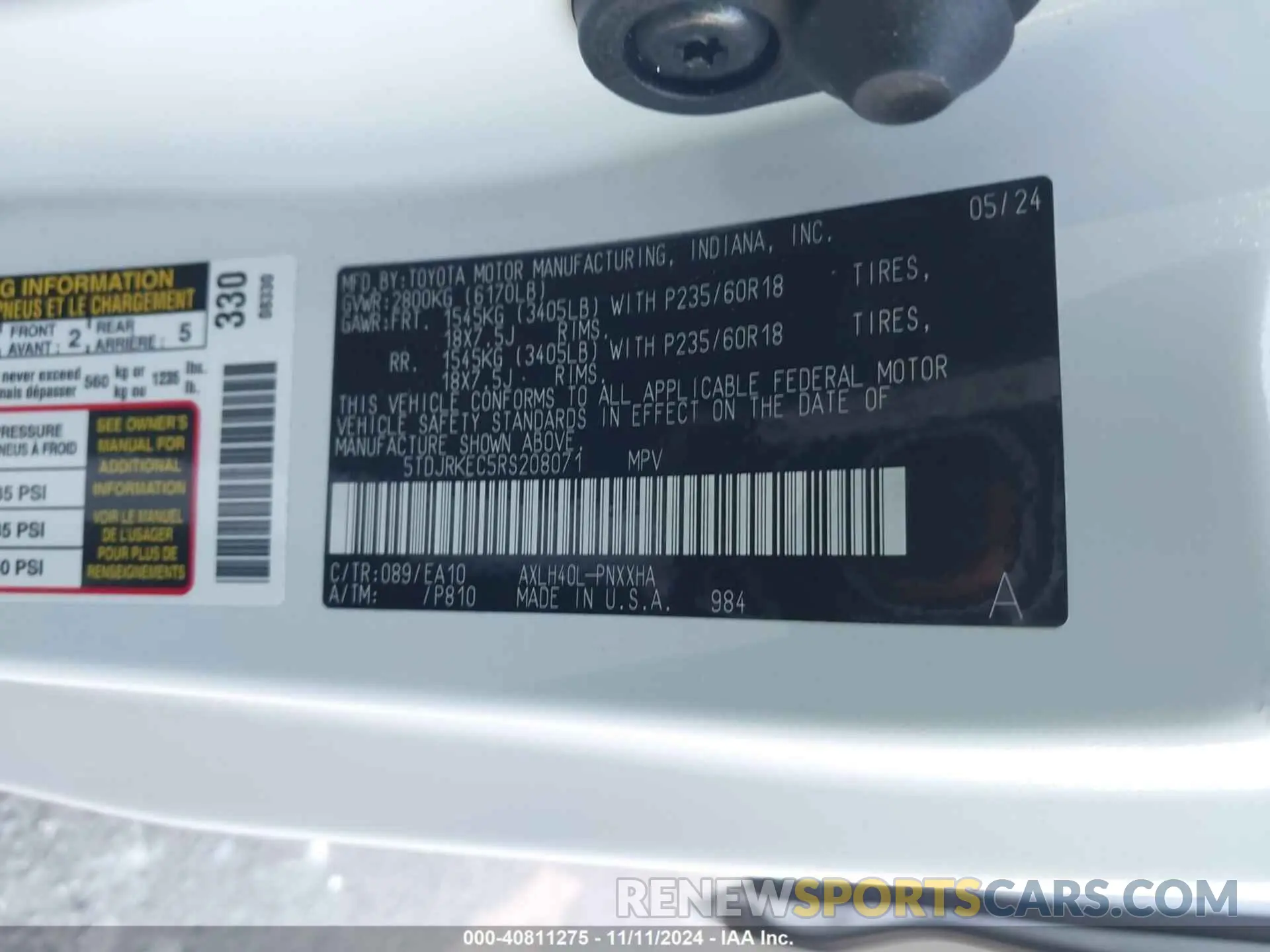 9 Photograph of a damaged car 5TDJRKEC5RS208071 TOYOTA SIENNA 2024