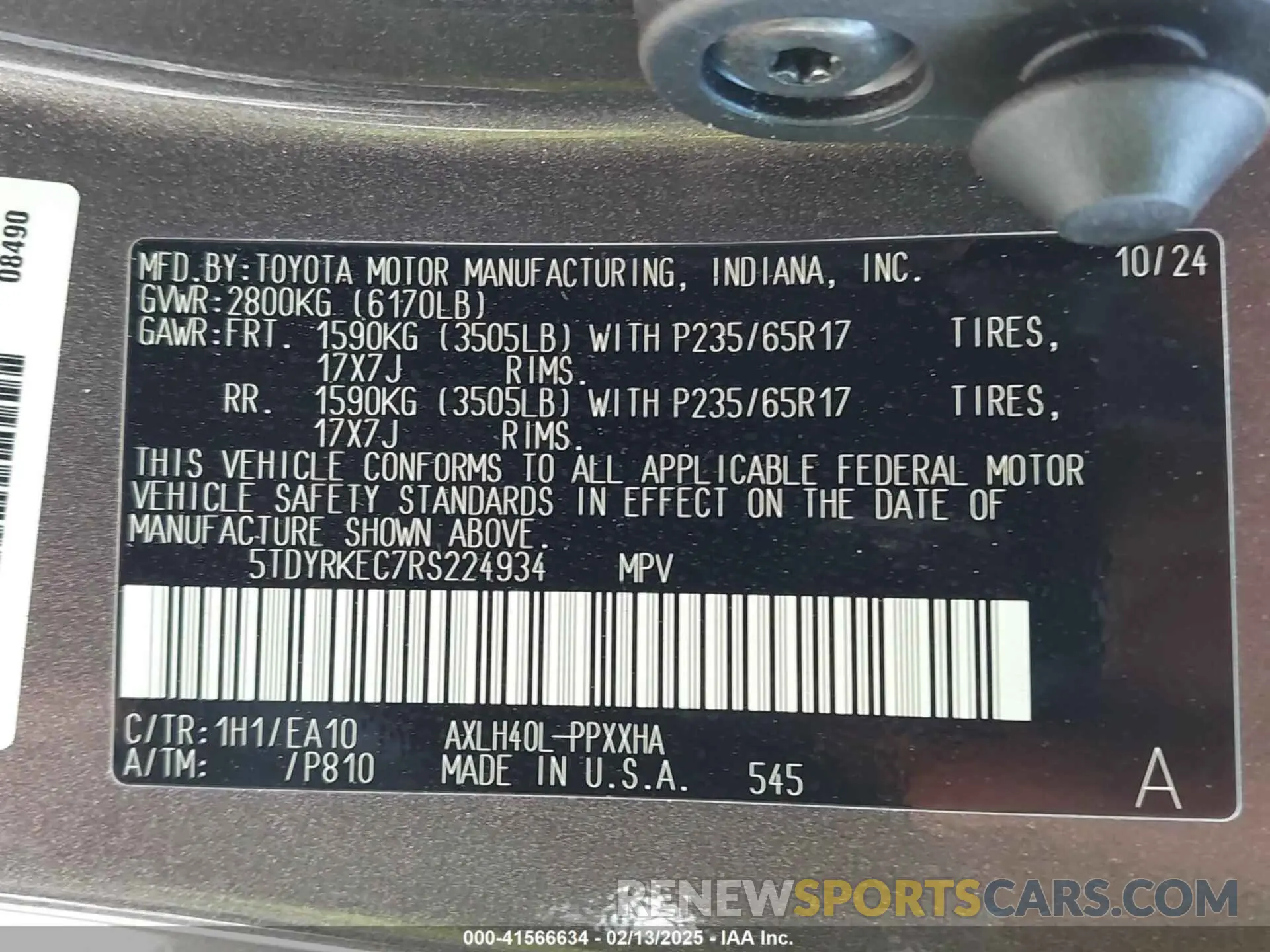 9 Фотография поврежденного автомобиля 5TDYRKEC7RS224934 TOYOTA SIENNA 2024