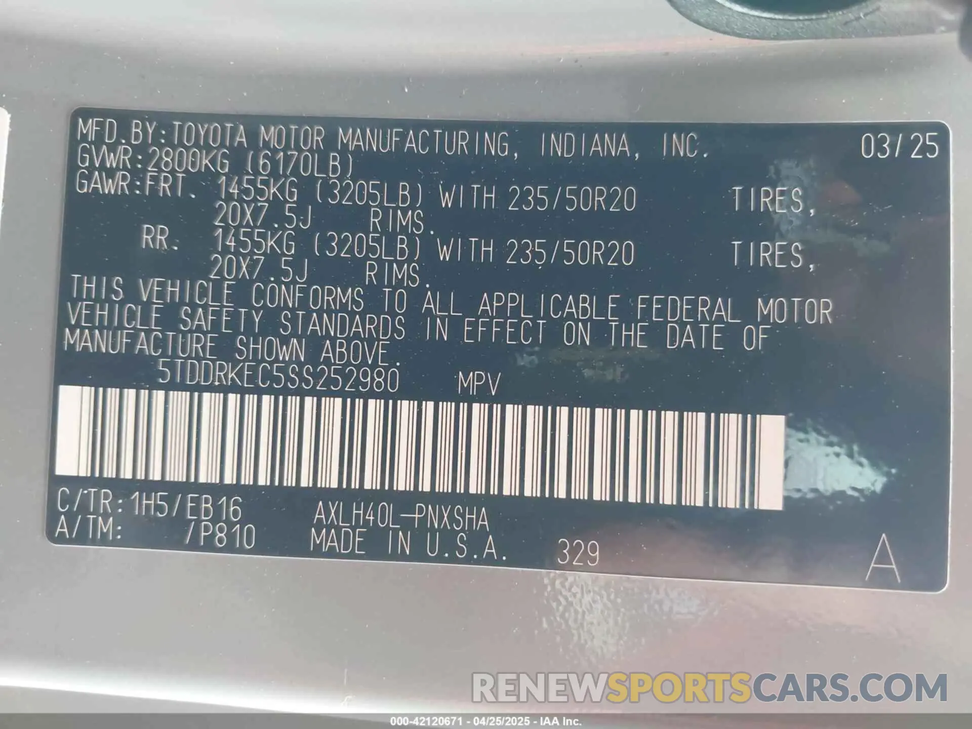 9 Фотография поврежденного автомобиля 5TDDRKEC5SS252980 TOYOTA SIENNA 2025