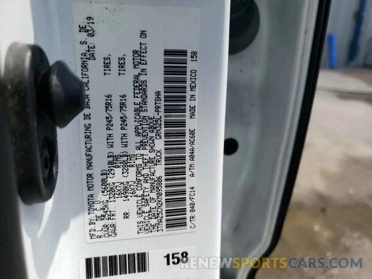 10 Photograph of a damaged car 3TMAZ5CN2KM095806 TOYOTA TACOMA 2019