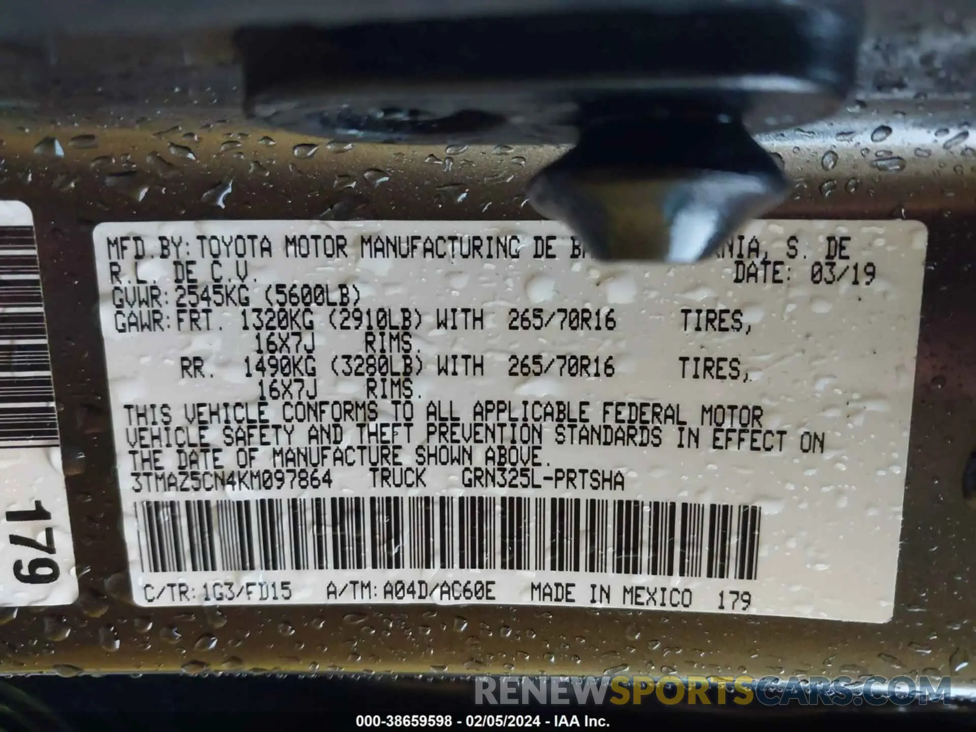 9 Photograph of a damaged car 3TMAZ5CN4KM097864 TOYOTA TACOMA 2019
