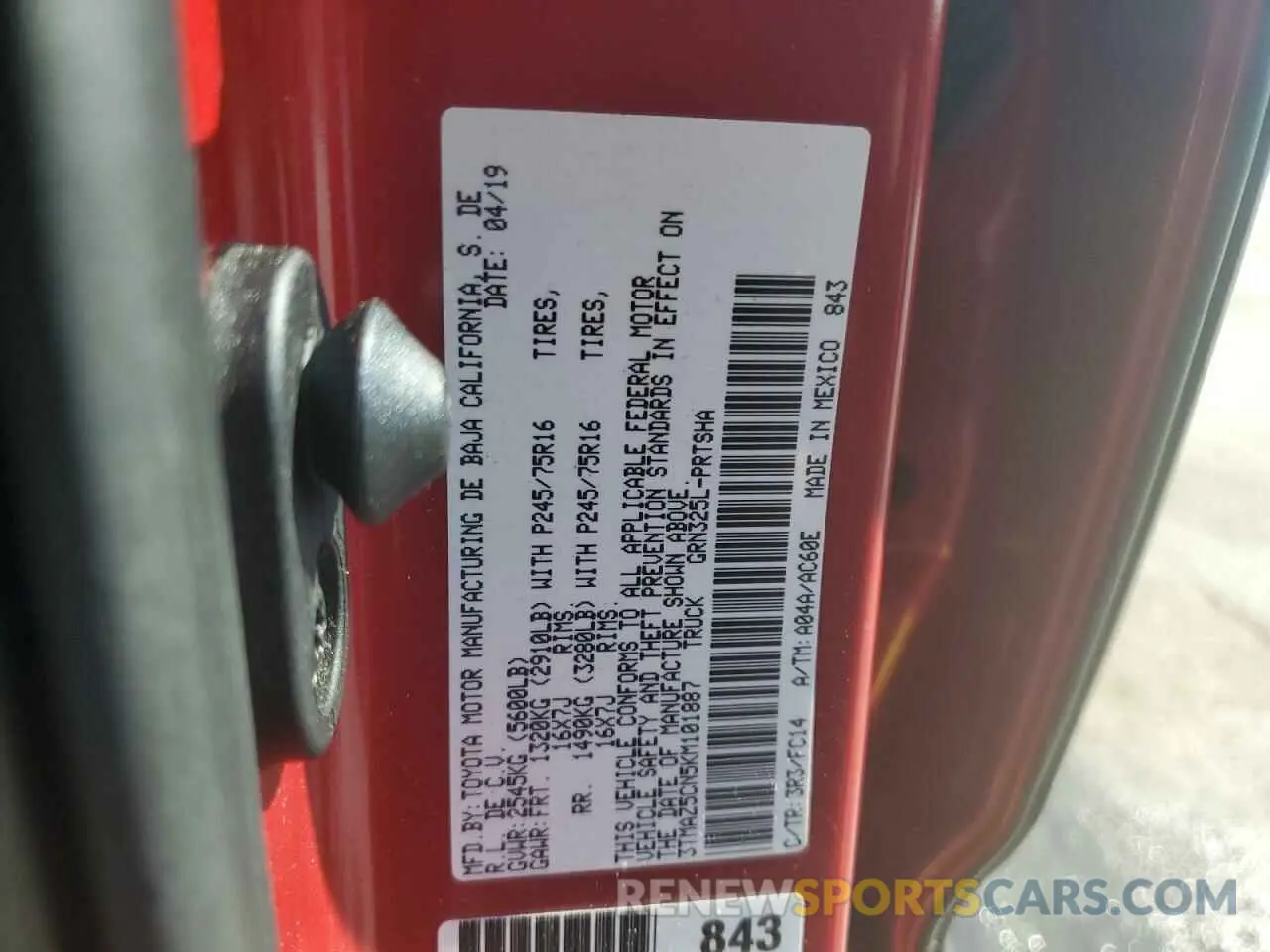 10 Фотография поврежденного автомобиля 3TMAZ5CN5KM101887 TOYOTA TACOMA 2019
