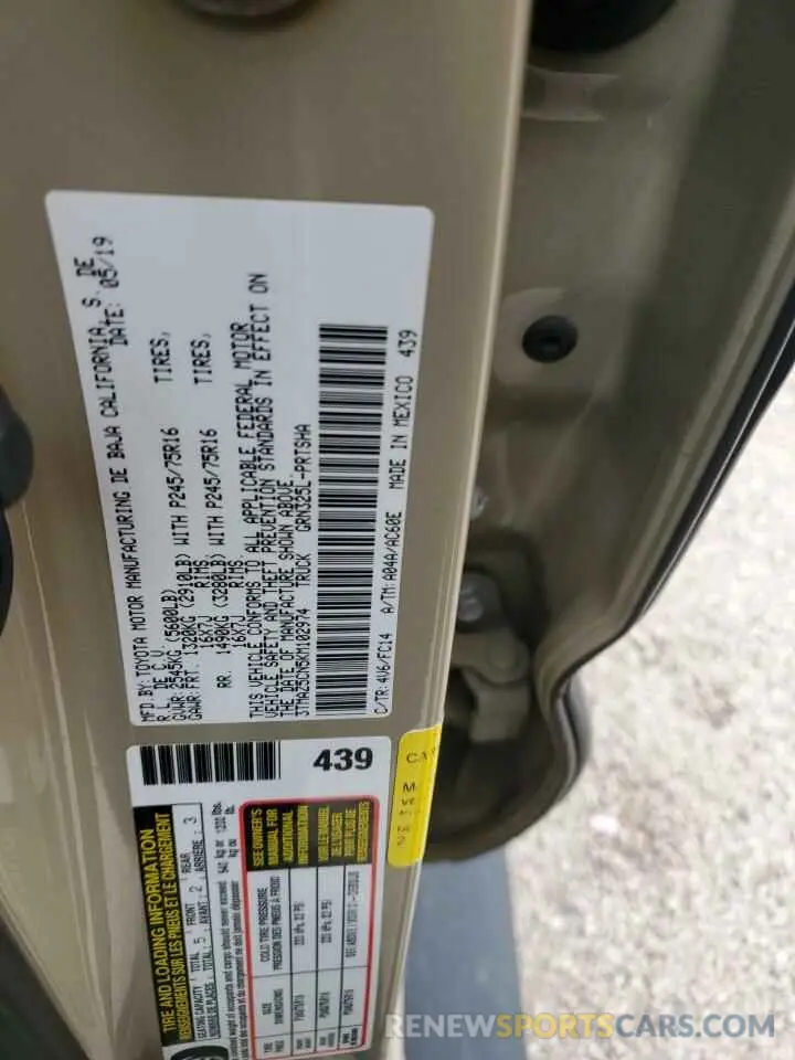 12 Photograph of a damaged car 3TMAZ5CN5KM102974 TOYOTA TACOMA 2019