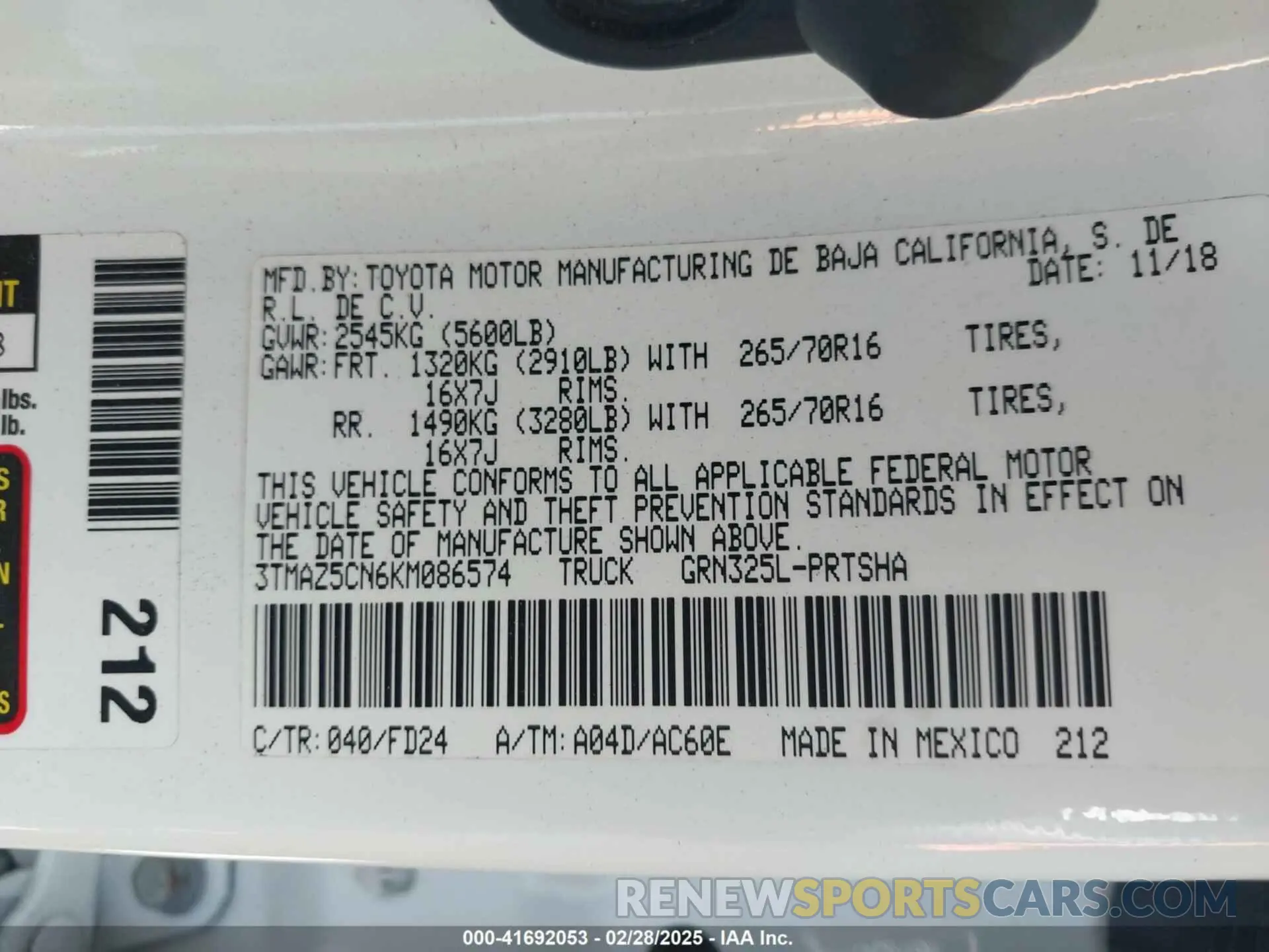 9 Photograph of a damaged car 3TMAZ5CN6KM086574 TOYOTA TACOMA 2019