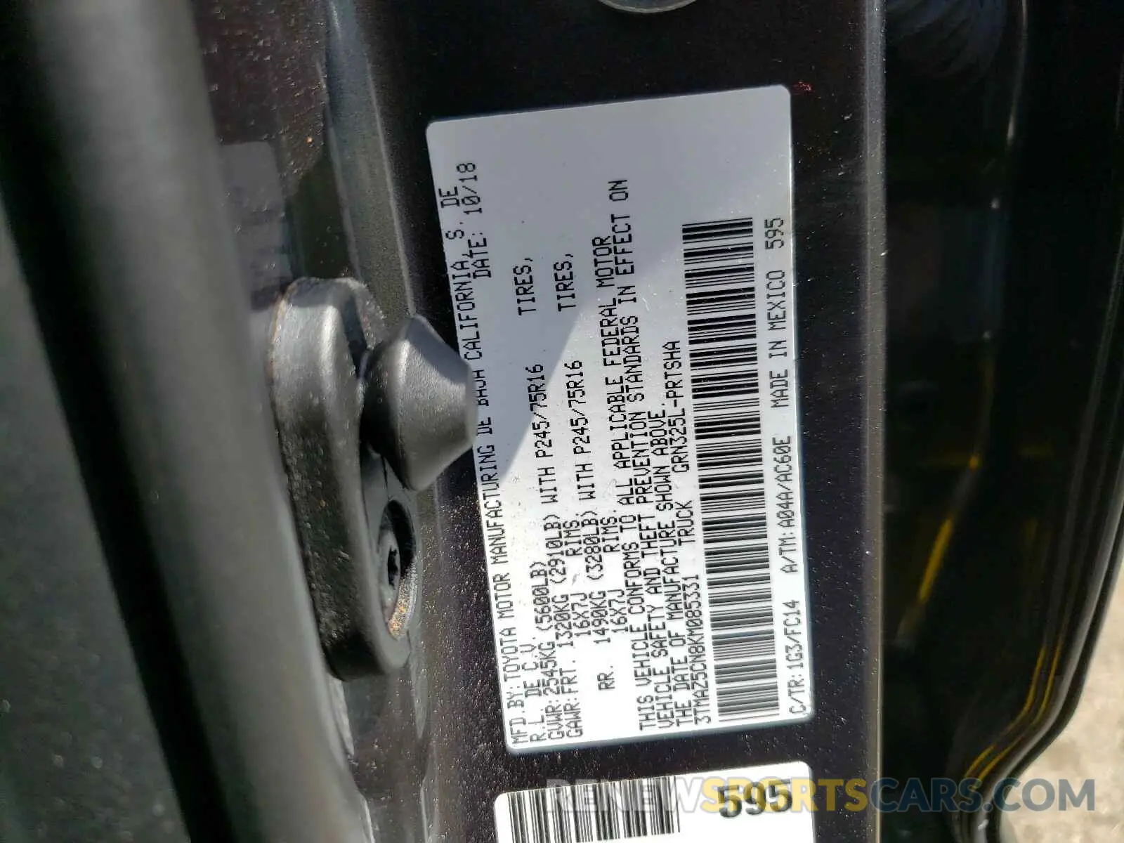 10 Photograph of a damaged car 3TMAZ5CN8KM085331 TOYOTA TACOMA 2019
