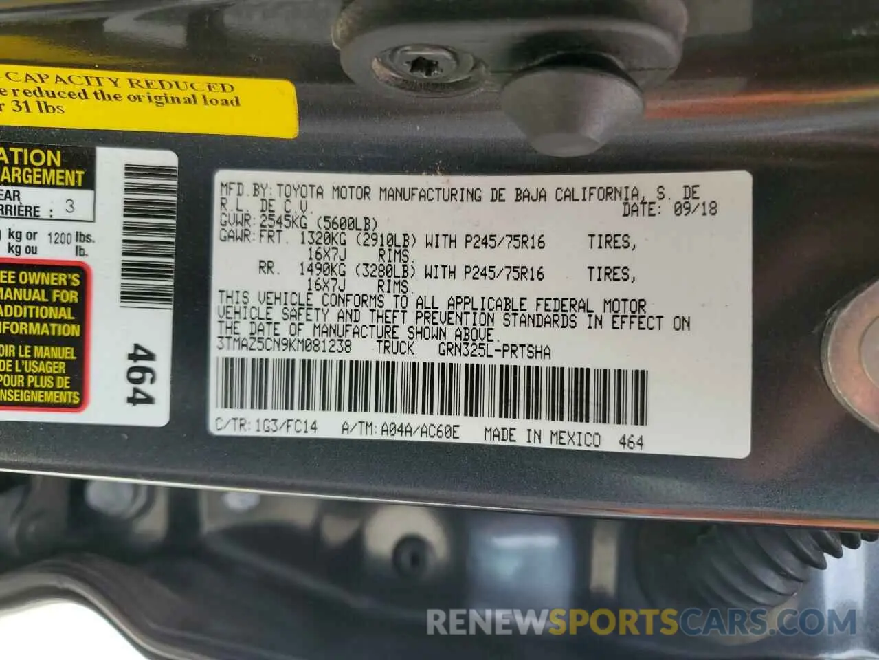 12 Фотография поврежденного автомобиля 3TMAZ5CN9KM081238 TOYOTA TACOMA 2019