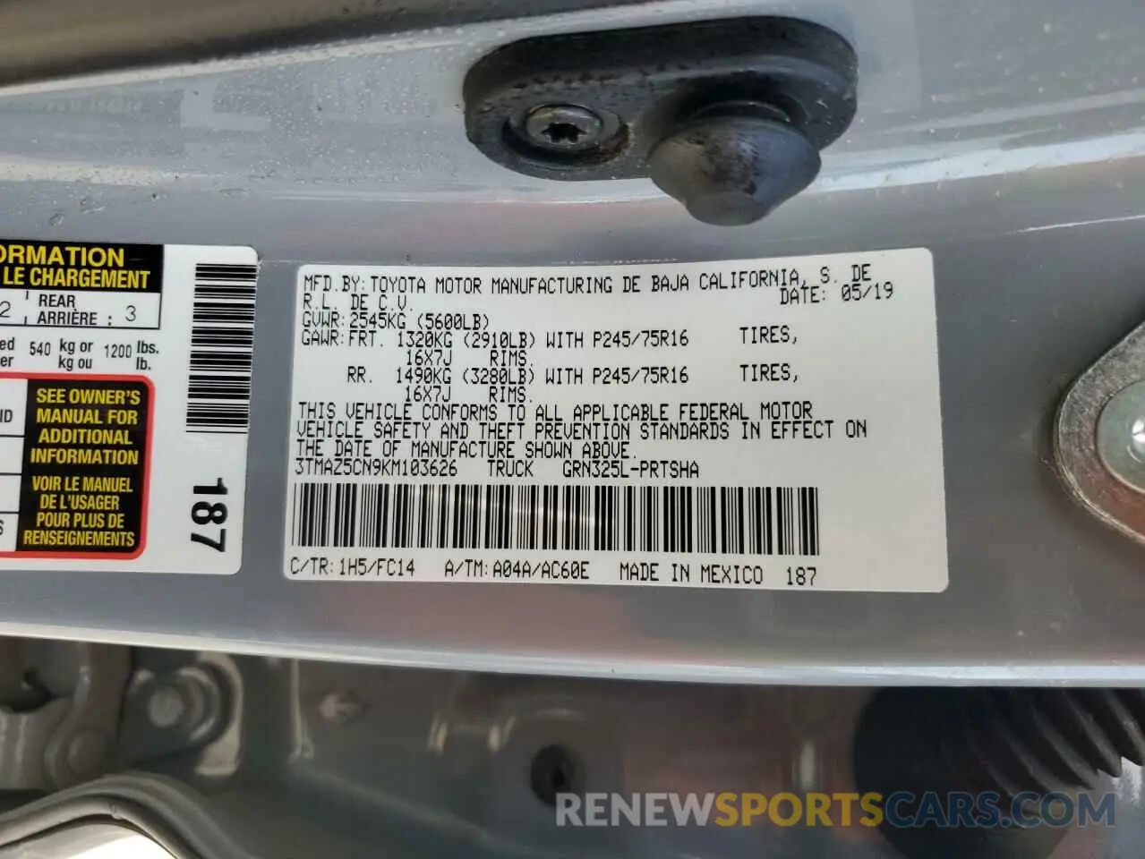 12 Photograph of a damaged car 3TMAZ5CN9KM103626 TOYOTA TACOMA 2019