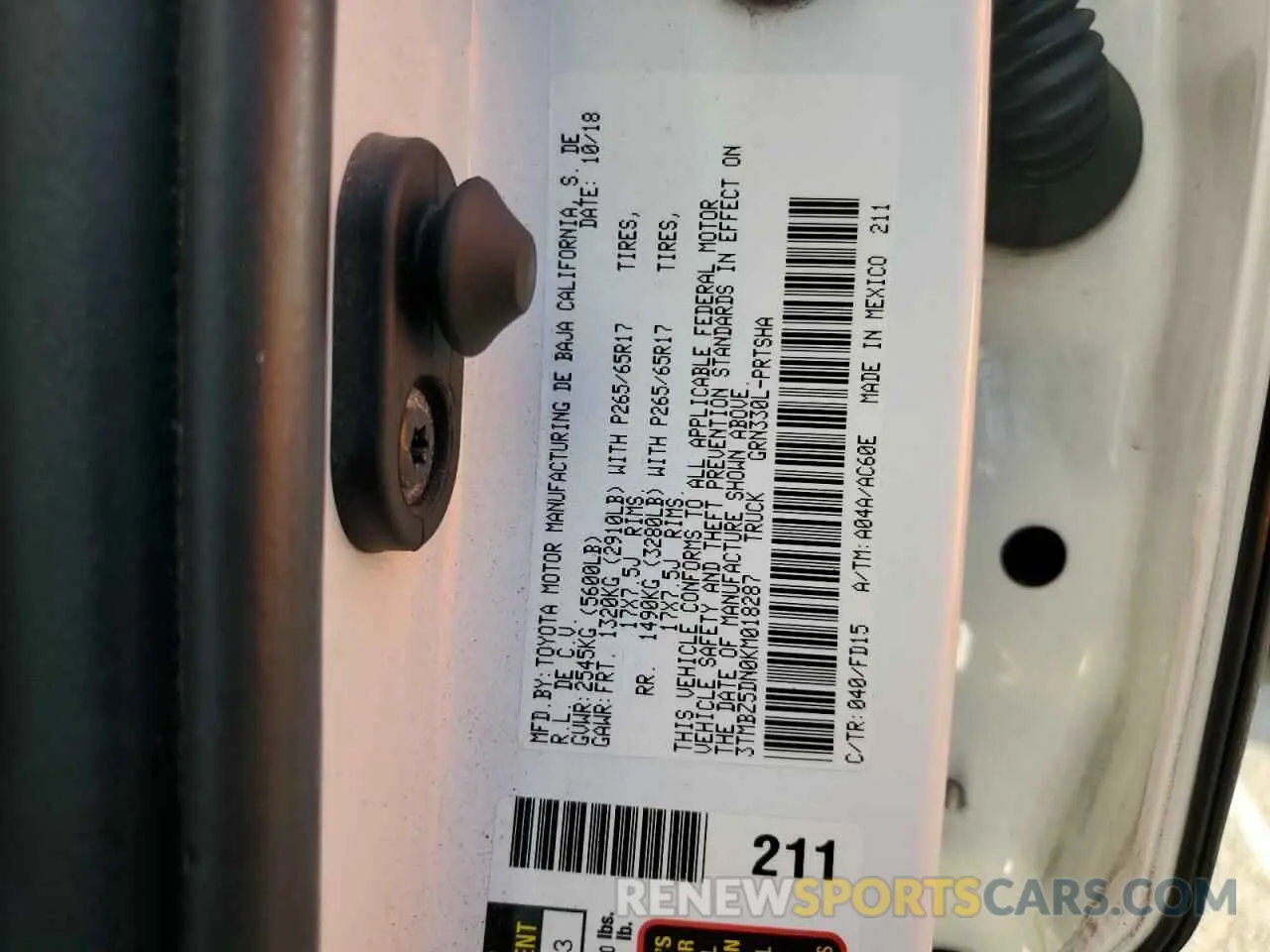13 Photograph of a damaged car 3TMBZ5DN0KM018287 TOYOTA TACOMA 2019