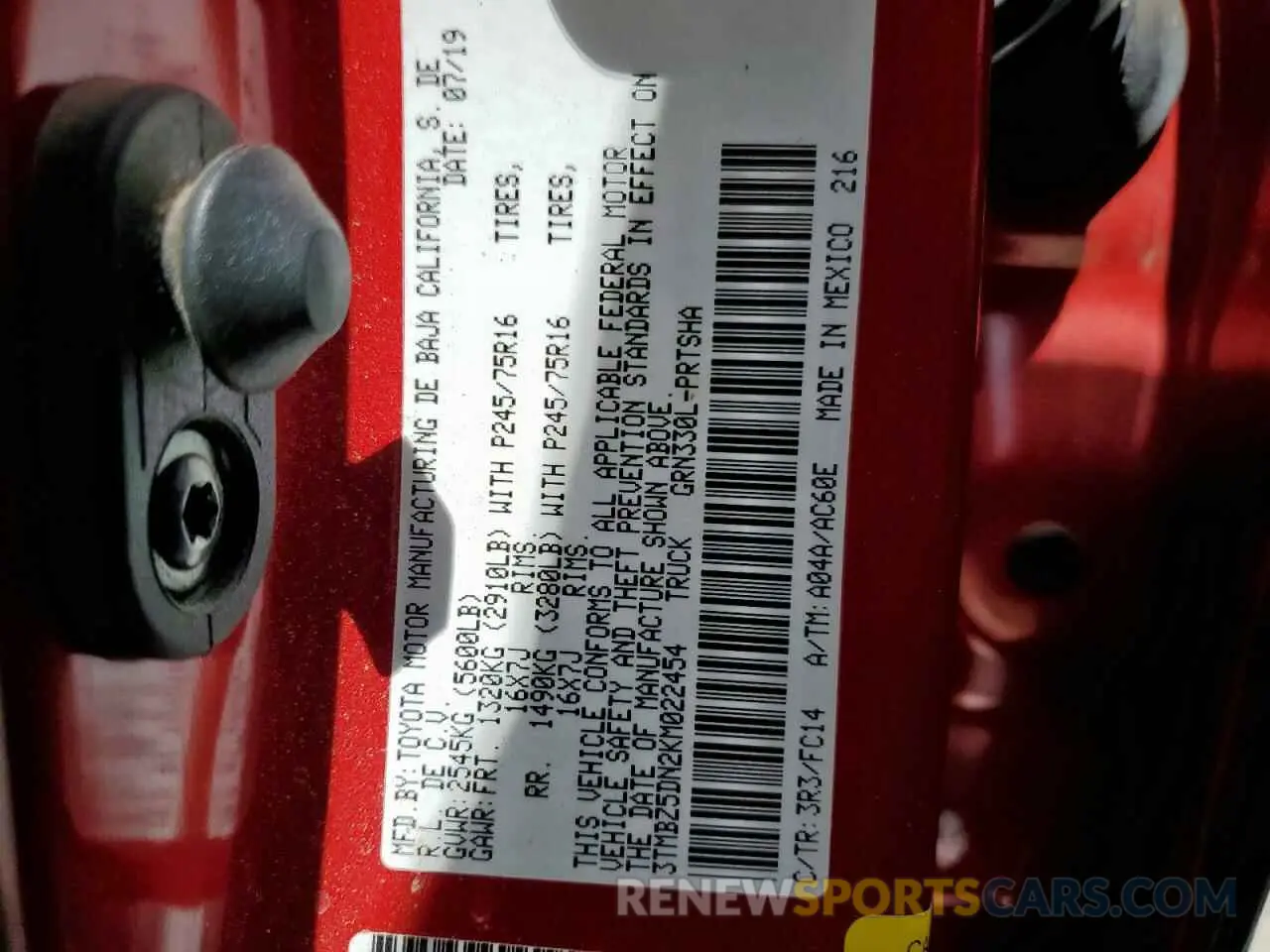 13 Фотография поврежденного автомобиля 3TMBZ5DN2KM022454 TOYOTA TACOMA 2019