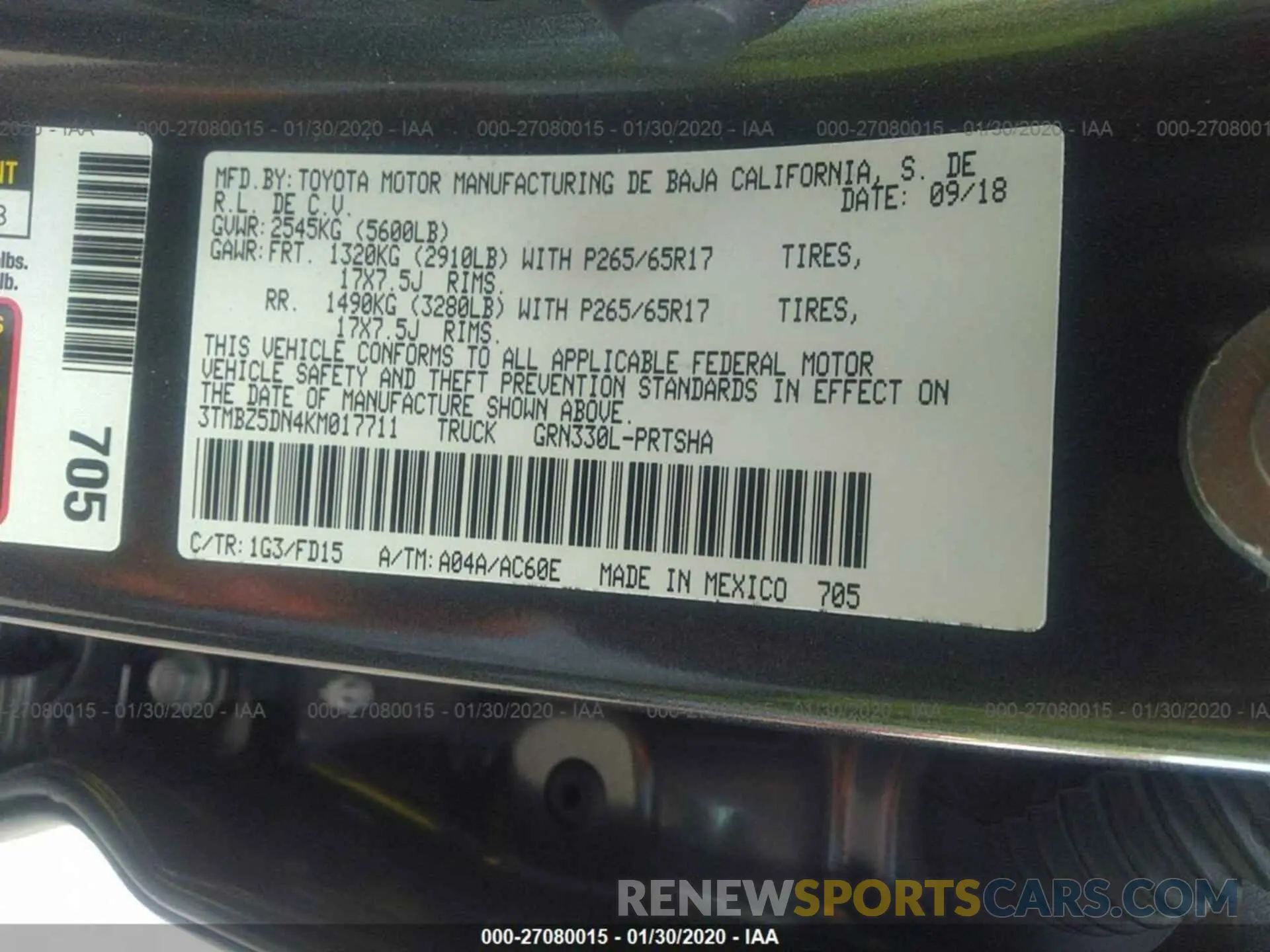 9 Photograph of a damaged car 3TMBZ5DN4KM017711 TOYOTA TACOMA 2019