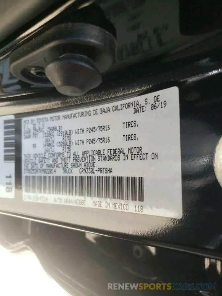 10 Фотография поврежденного автомобиля 3TMBZ5DN7KM022014 TOYOTA TACOMA 2019
