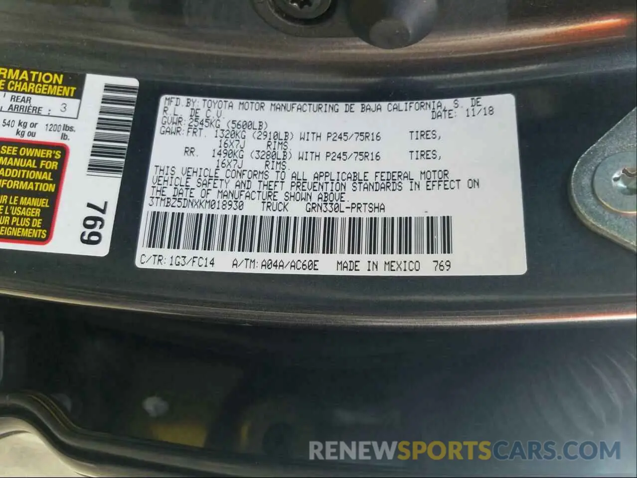 10 Photograph of a damaged car 3TMBZ5DNXKM018930 TOYOTA TACOMA 2019