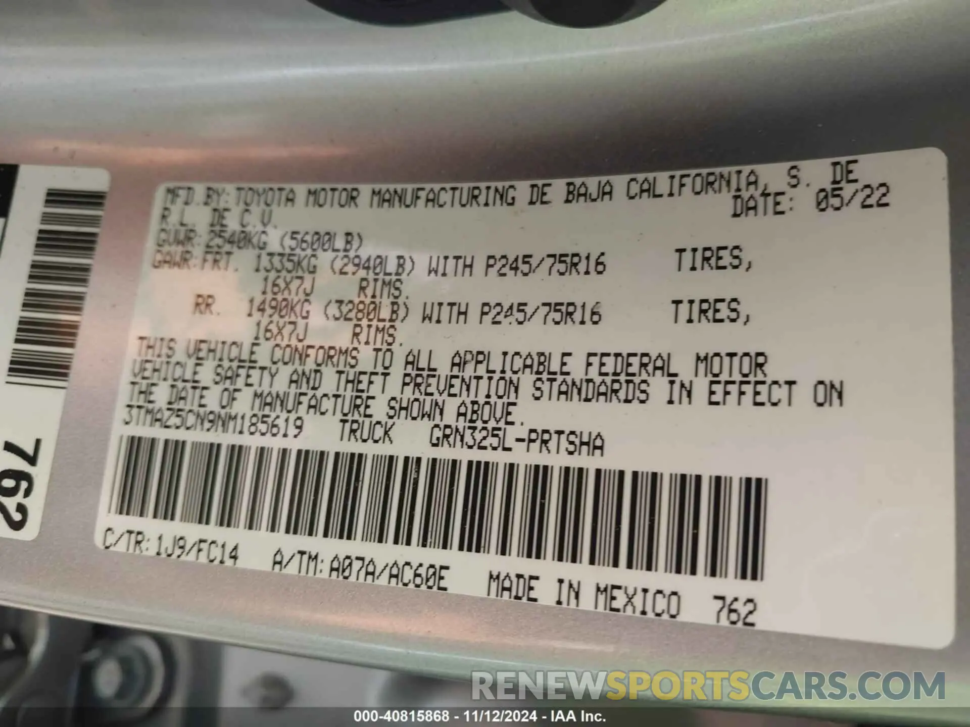 9 Фотография поврежденного автомобиля 3TMCZ5AN0KM189565 TOYOTA TACOMA 2019