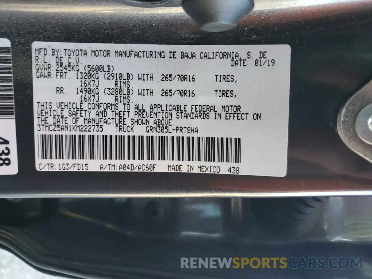 14 Фотография поврежденного автомобиля 3TMCZ5AN1KM222735 TOYOTA TACOMA 2019