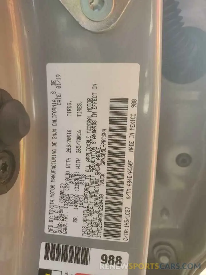 13 Photograph of a damaged car 3TMCZ5AN2KM220430 TOYOTA TACOMA 2019