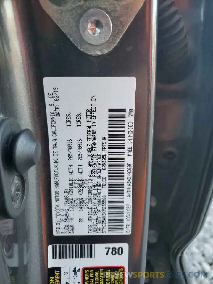 12 Photograph of a damaged car 3TMCZ5AN3KM235566 TOYOTA TACOMA 2019