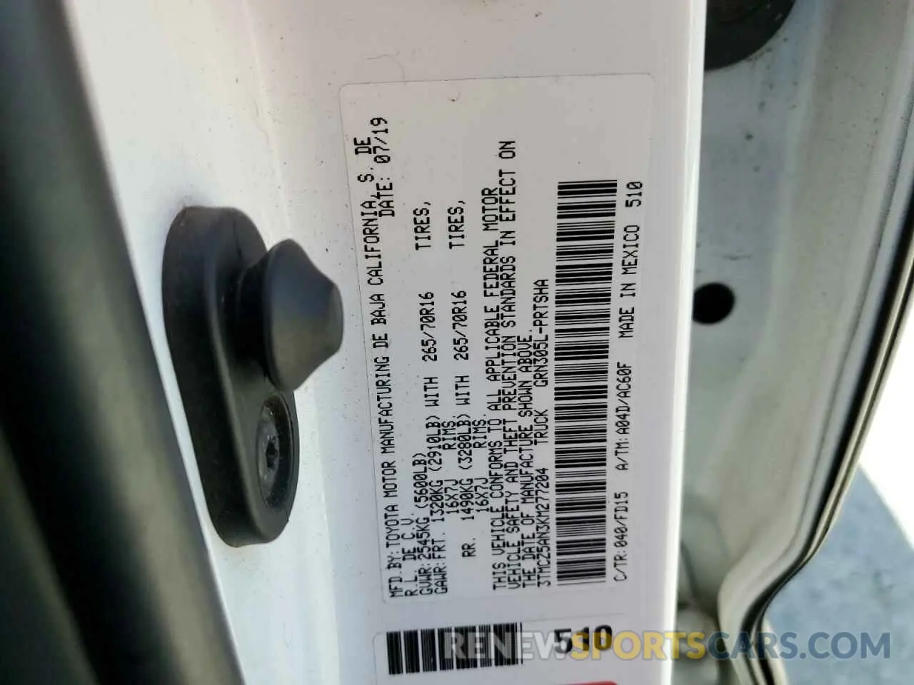 12 Photograph of a damaged car 3TMCZ5AN3KM277204 TOYOTA TACOMA 2019