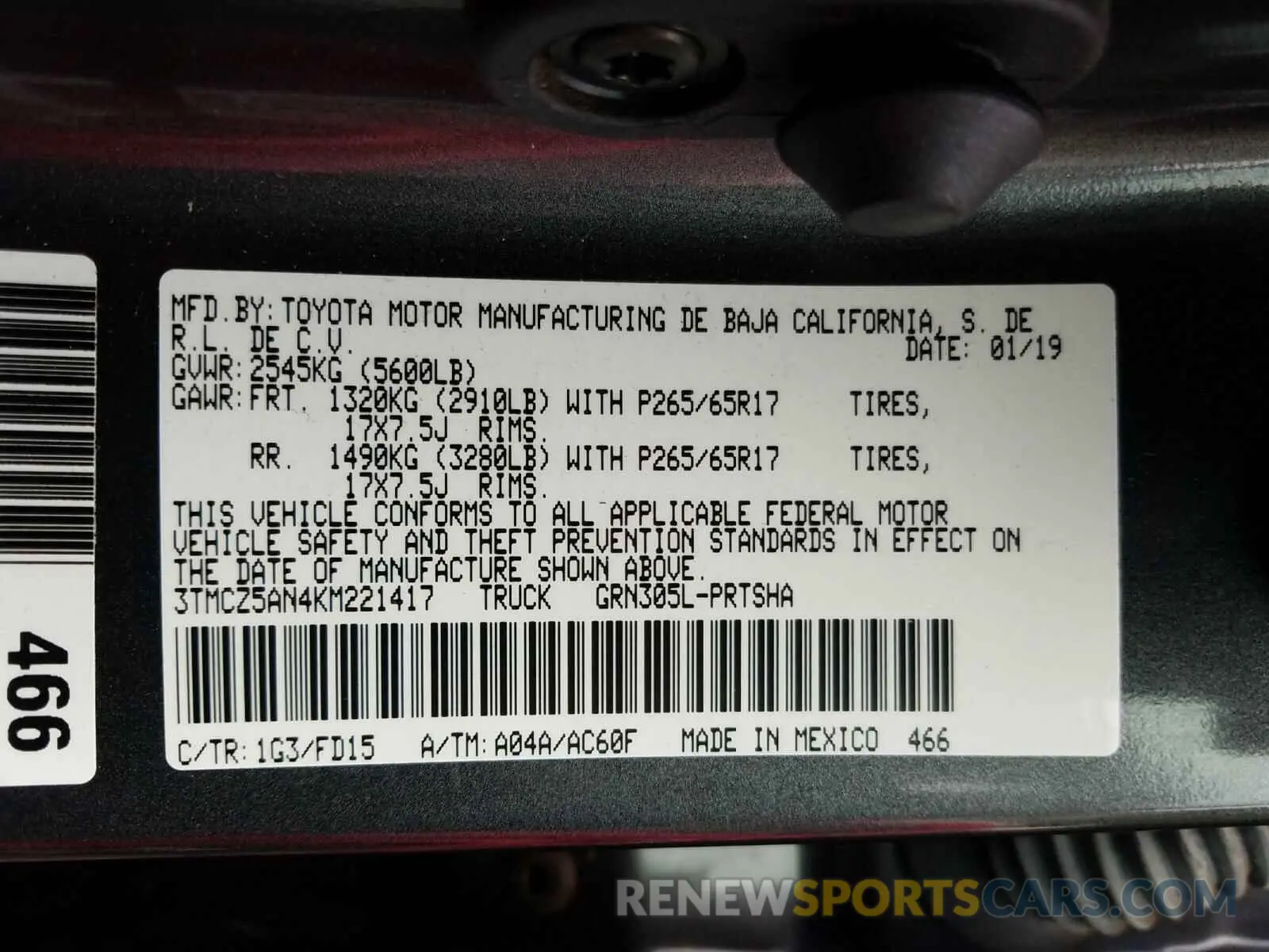 10 Photograph of a damaged car 3TMCZ5AN4KM221417 TOYOTA TACOMA 2019