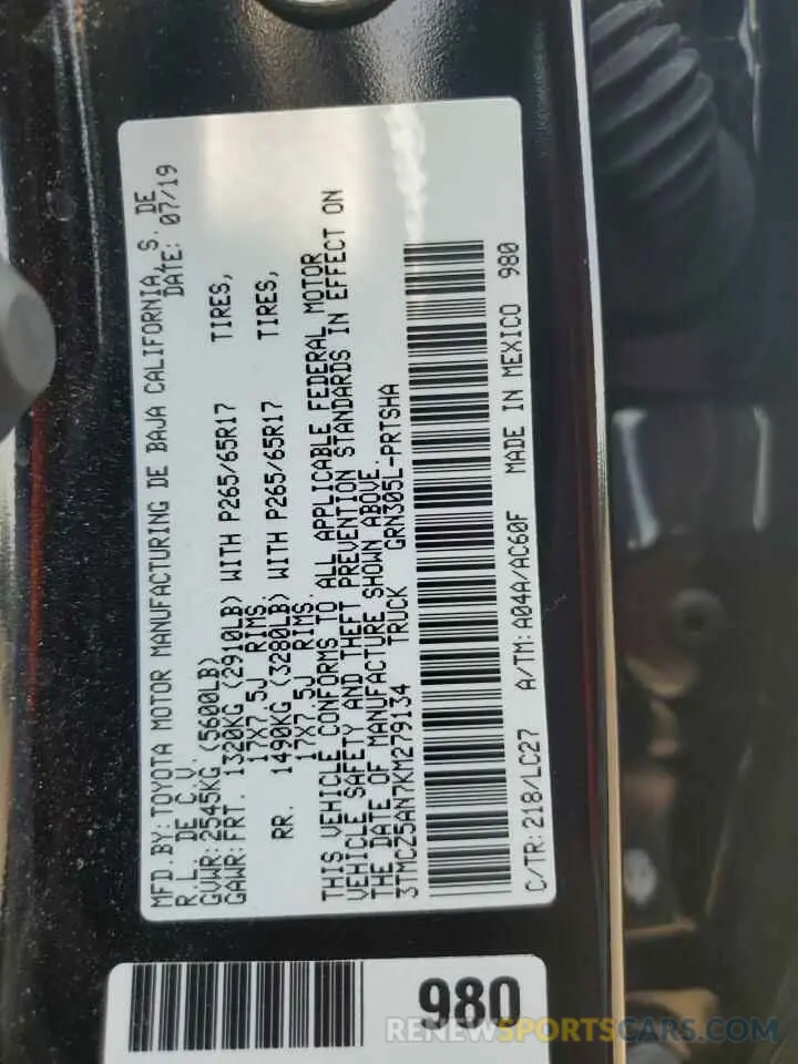 13 Photograph of a damaged car 3TMCZ5AN7KM279134 TOYOTA TACOMA 2019