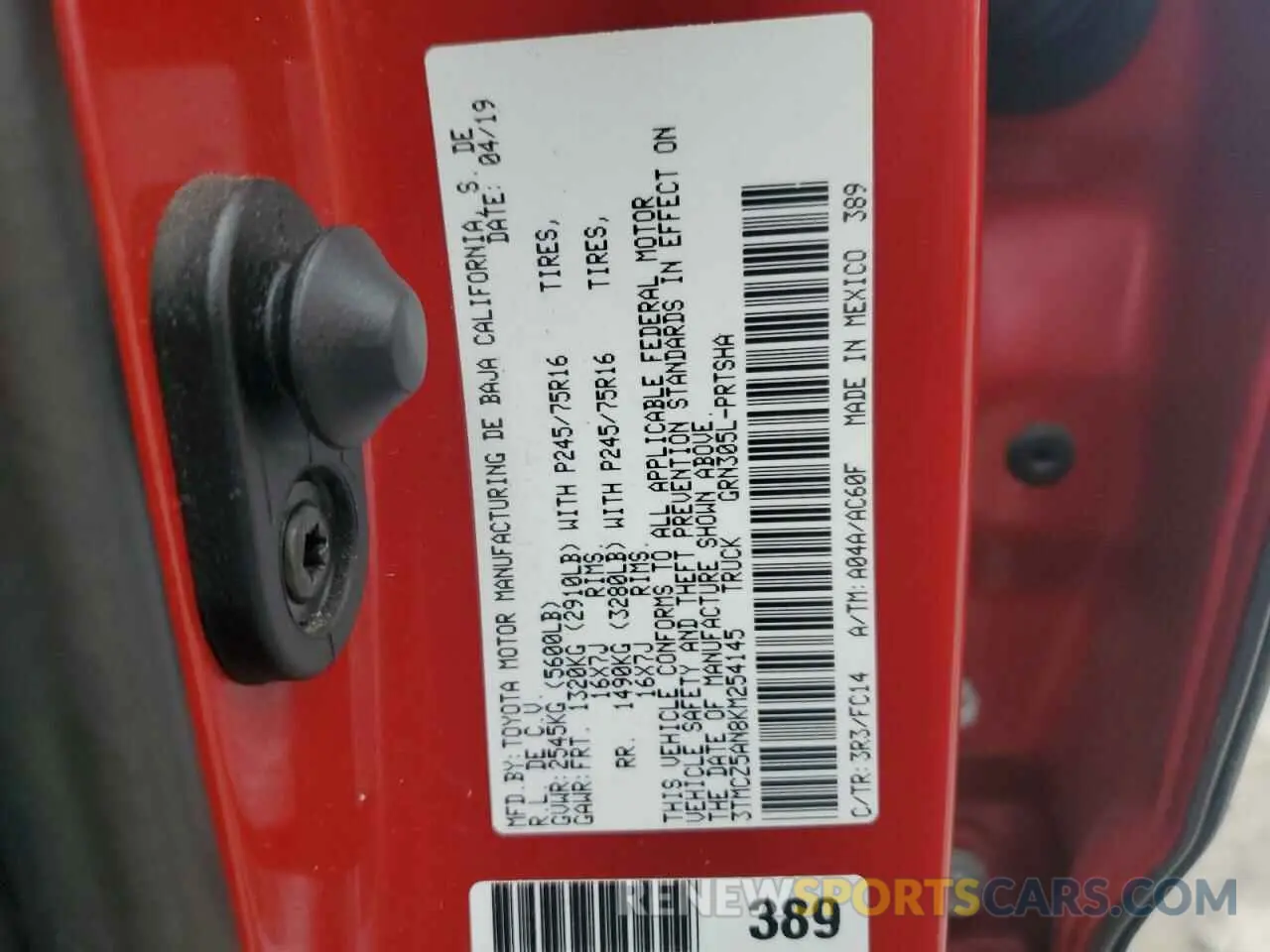 12 Photograph of a damaged car 3TMCZ5AN8KM254145 TOYOTA TACOMA 2019