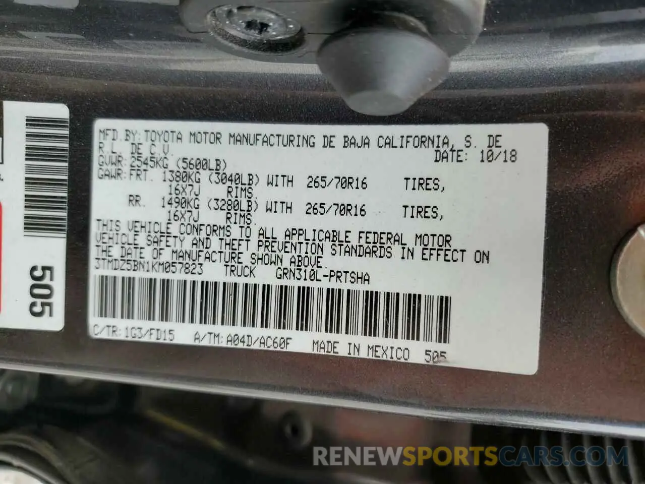 15 Фотография поврежденного автомобиля 3TMDZ5BN1KM057823 TOYOTA TACOMA 2019