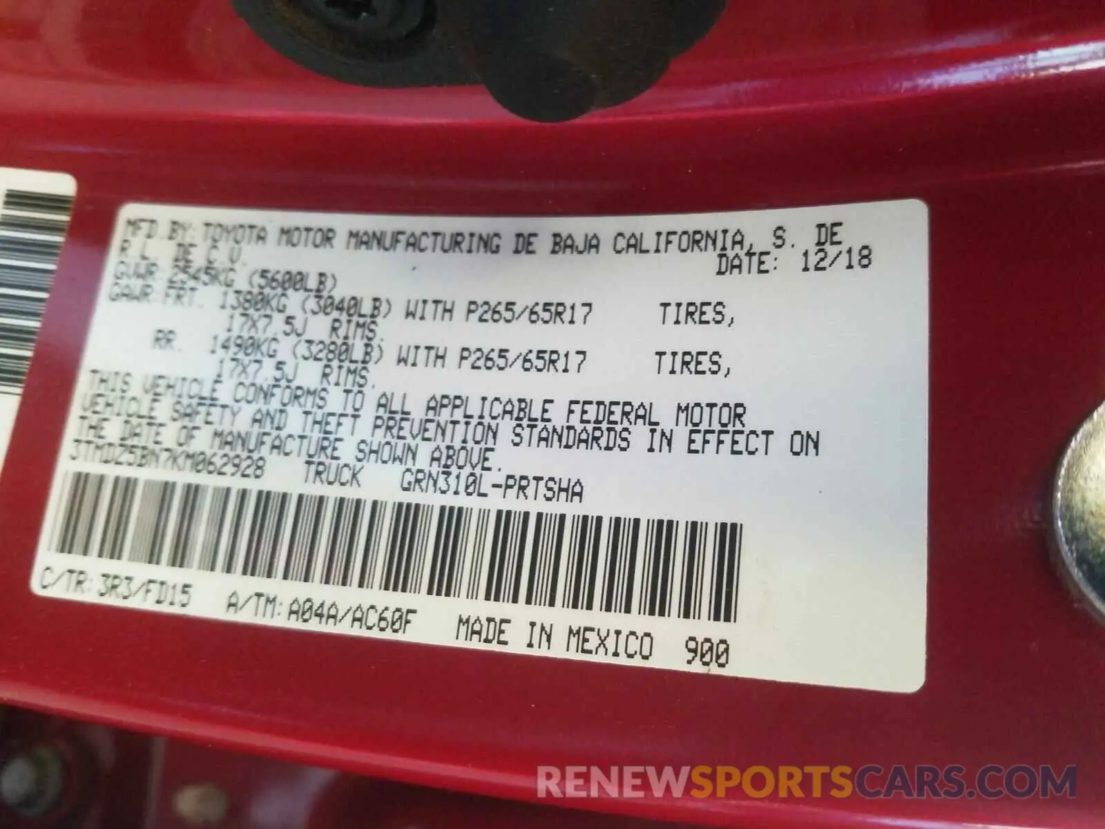 10 Photograph of a damaged car 3TMDZ5BN7KM062928 TOYOTA TACOMA 2019