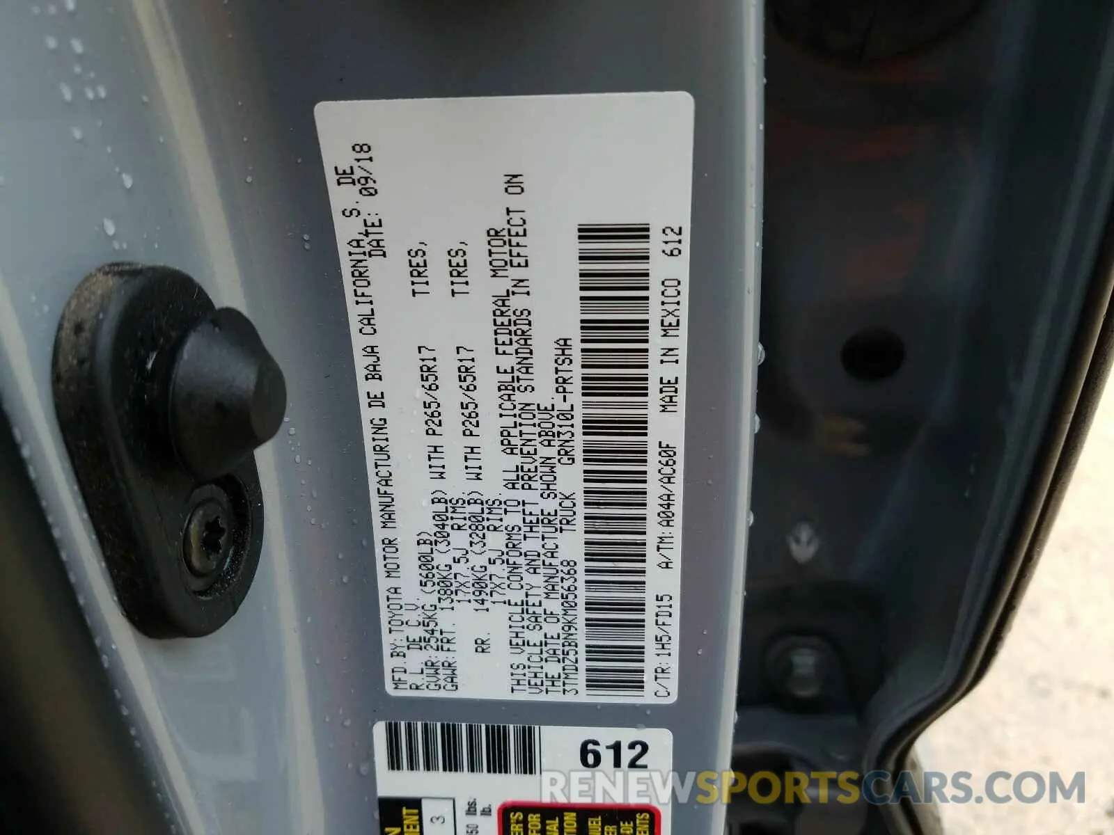 10 Photograph of a damaged car 3TMDZ5BN9KM056368 TOYOTA TACOMA 2019