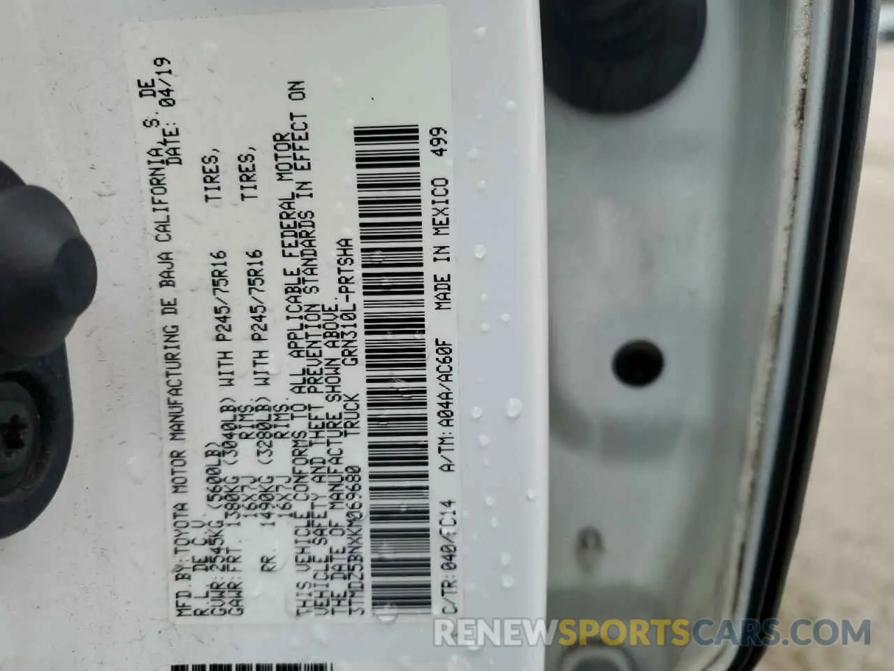 12 Photograph of a damaged car 3TMDZ5BNXKM069680 TOYOTA TACOMA 2019
