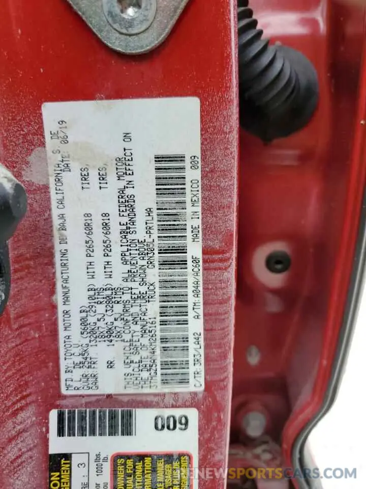 10 Photograph of a damaged car 3TMGZ5AN4KM265161 TOYOTA TACOMA 2019