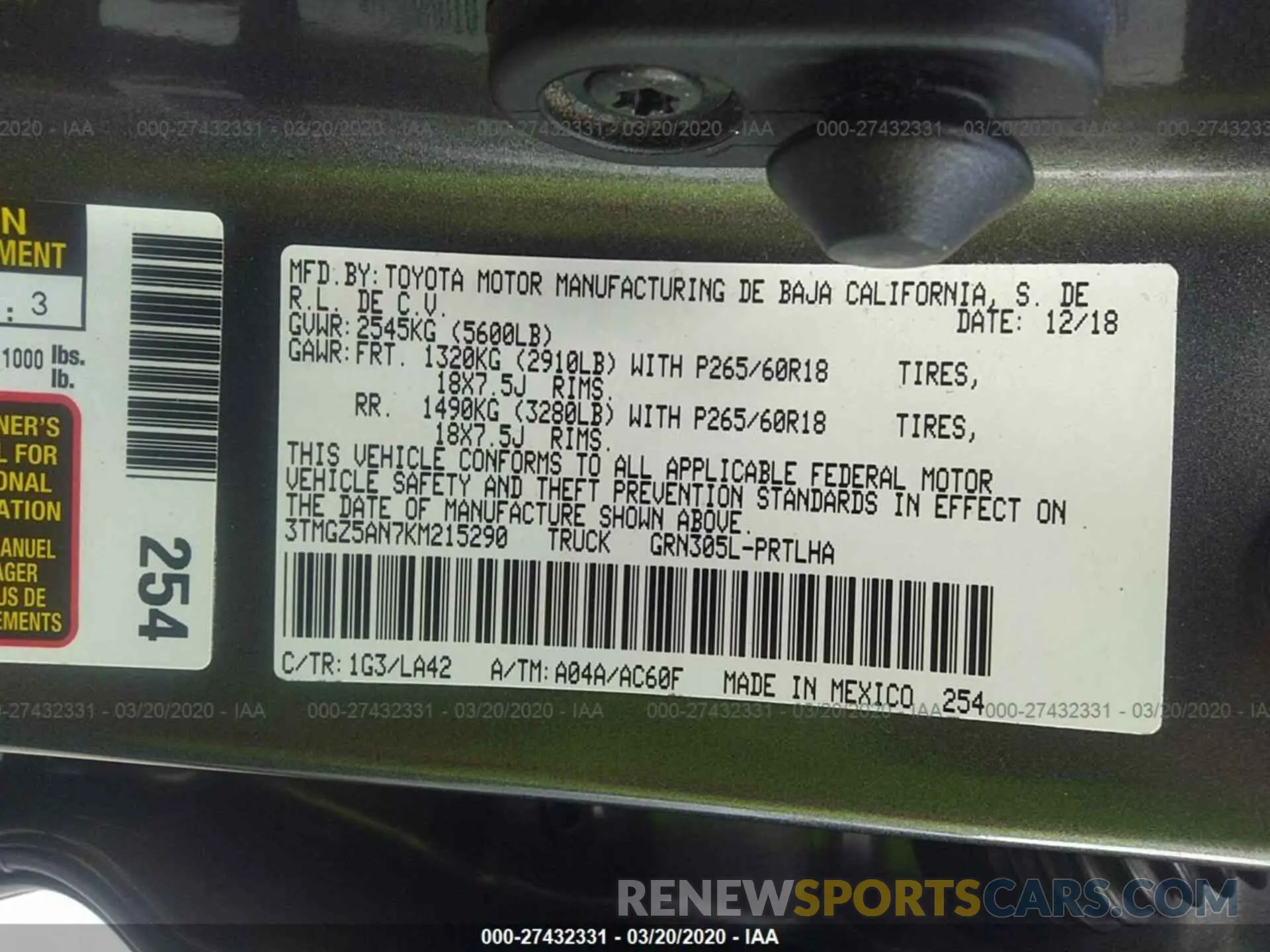 9 Photograph of a damaged car 3TMGZ5AN7KM215290 TOYOTA TACOMA 2019