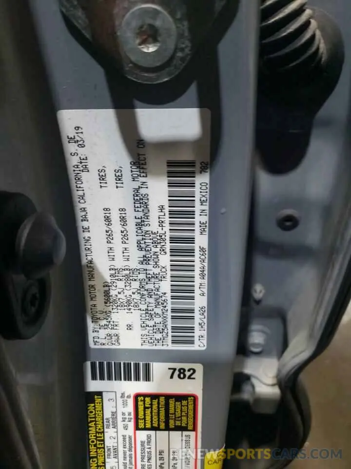 13 Photograph of a damaged car 3TMGZ5ANXKM245674 TOYOTA TACOMA 2019