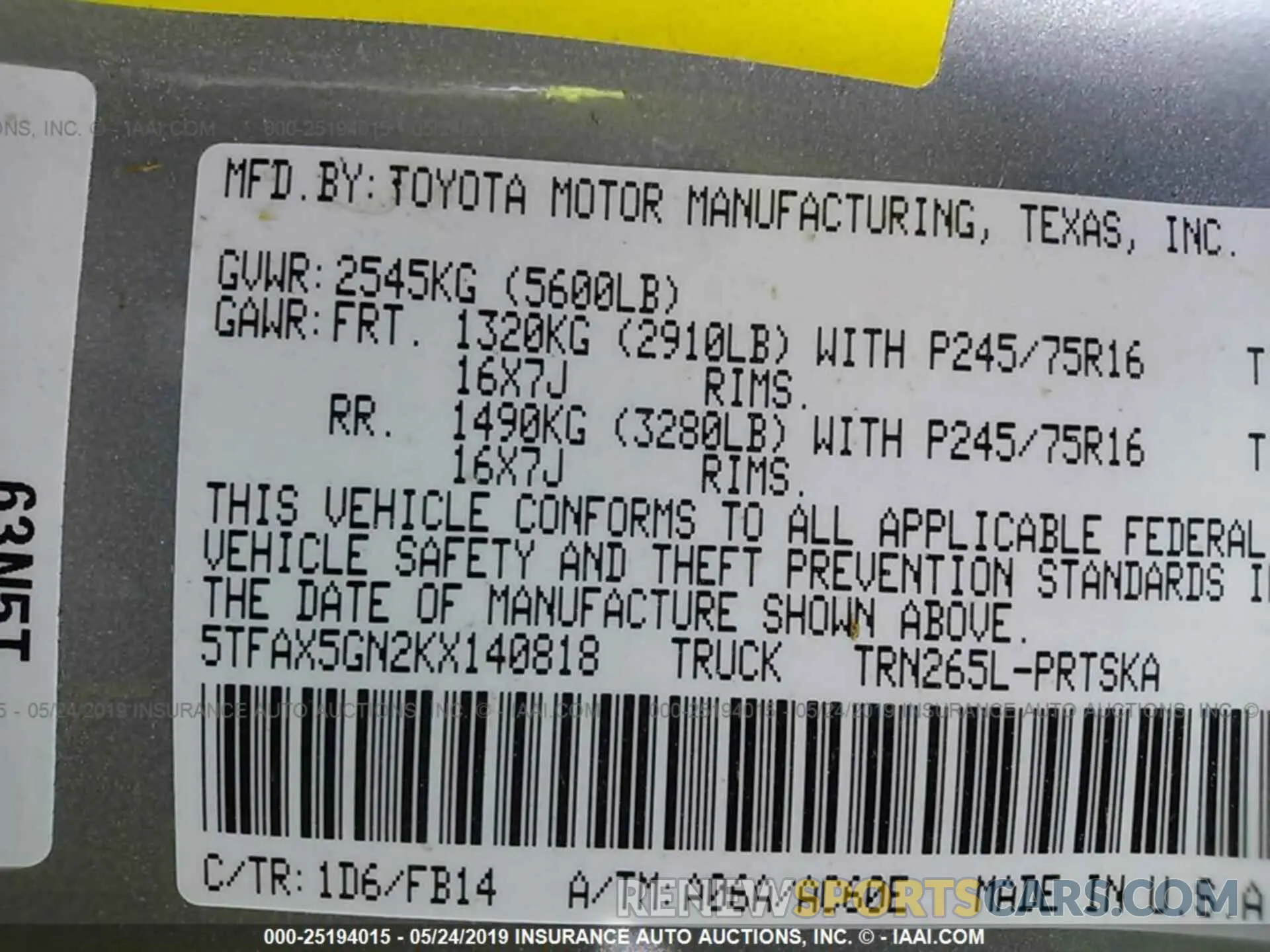9 Photograph of a damaged car 5TFAX5GN2KX140818 TOYOTA TACOMA 2019