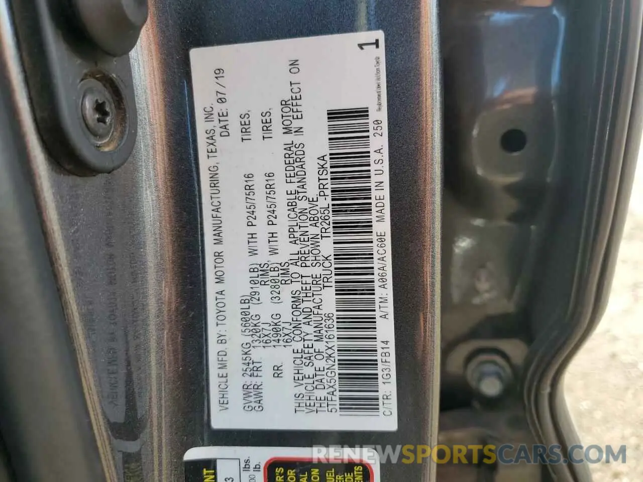 12 Photograph of a damaged car 5TFAX5GN2KX161636 TOYOTA TACOMA 2019
