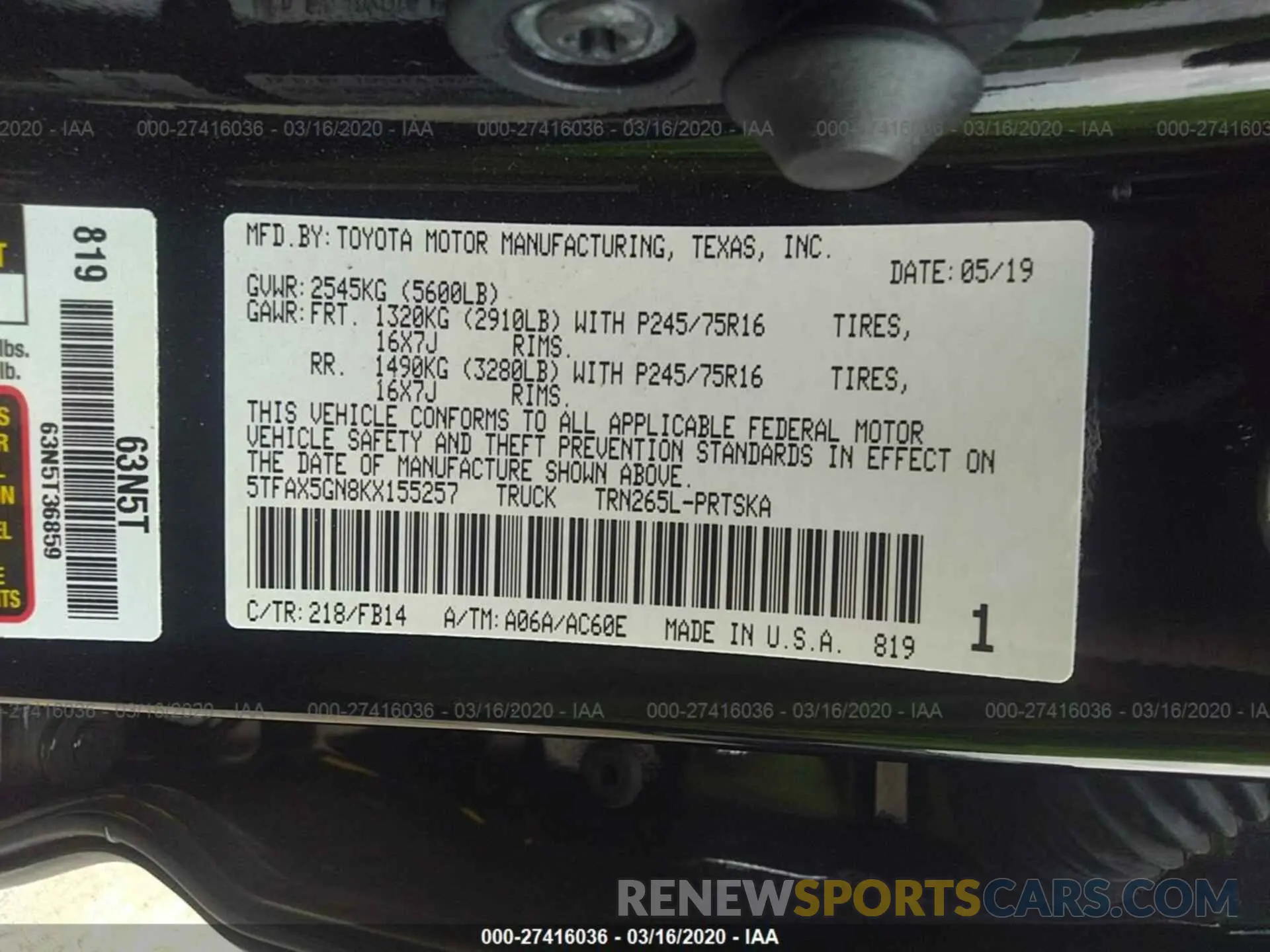 9 Photograph of a damaged car 5TFAX5GN8KX155257 TOYOTA TACOMA 2019