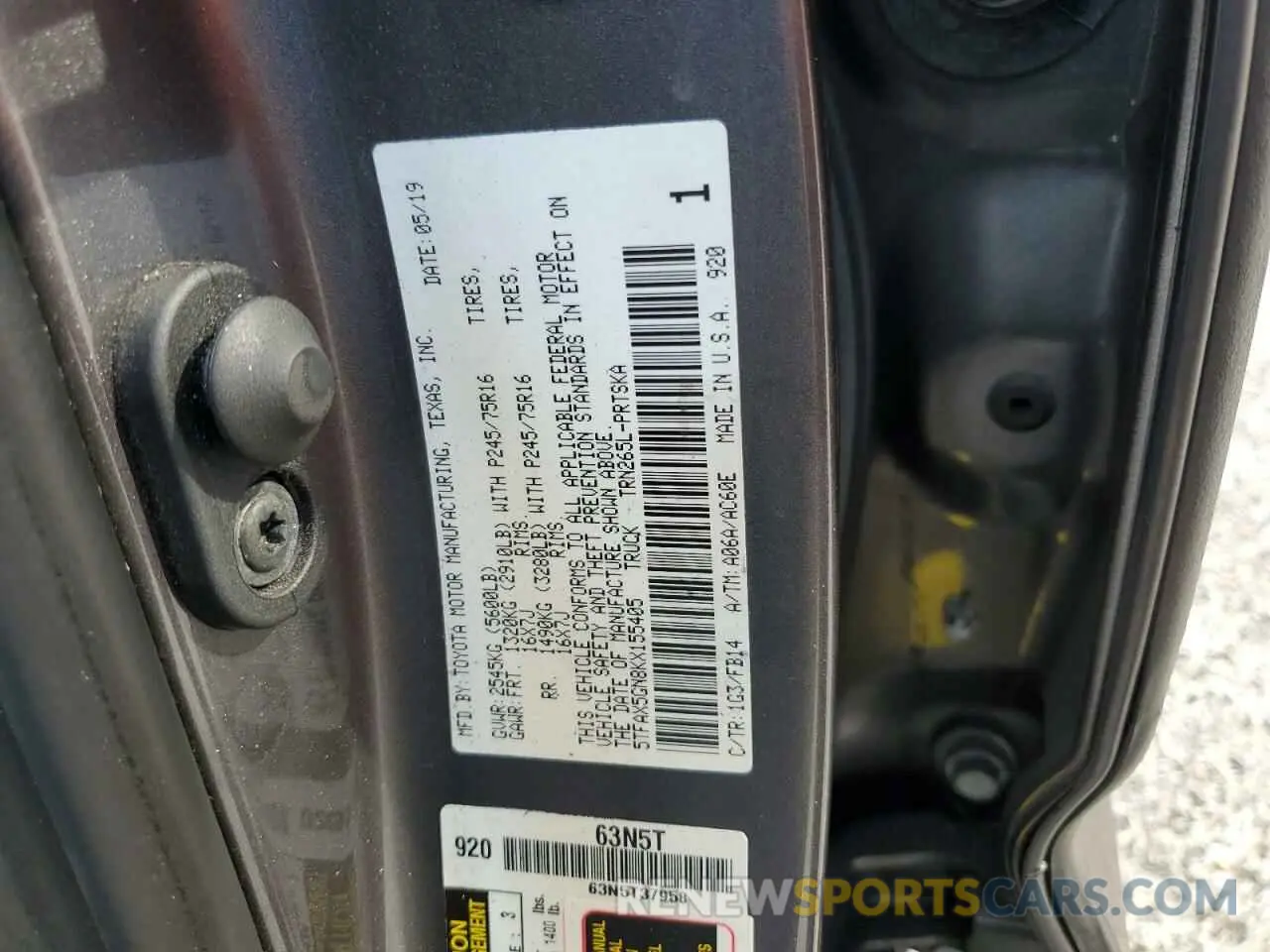12 Photograph of a damaged car 5TFAX5GN8KX155405 TOYOTA TACOMA 2019