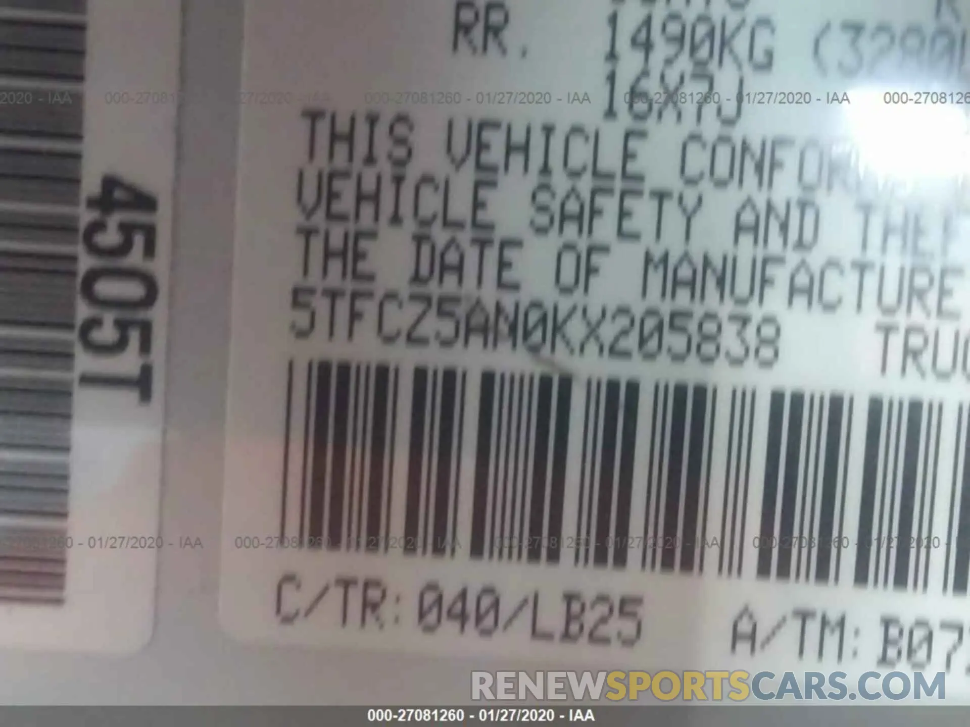 9 Photograph of a damaged car 5TFCZ5AN0KX205838 TOYOTA TACOMA 2019