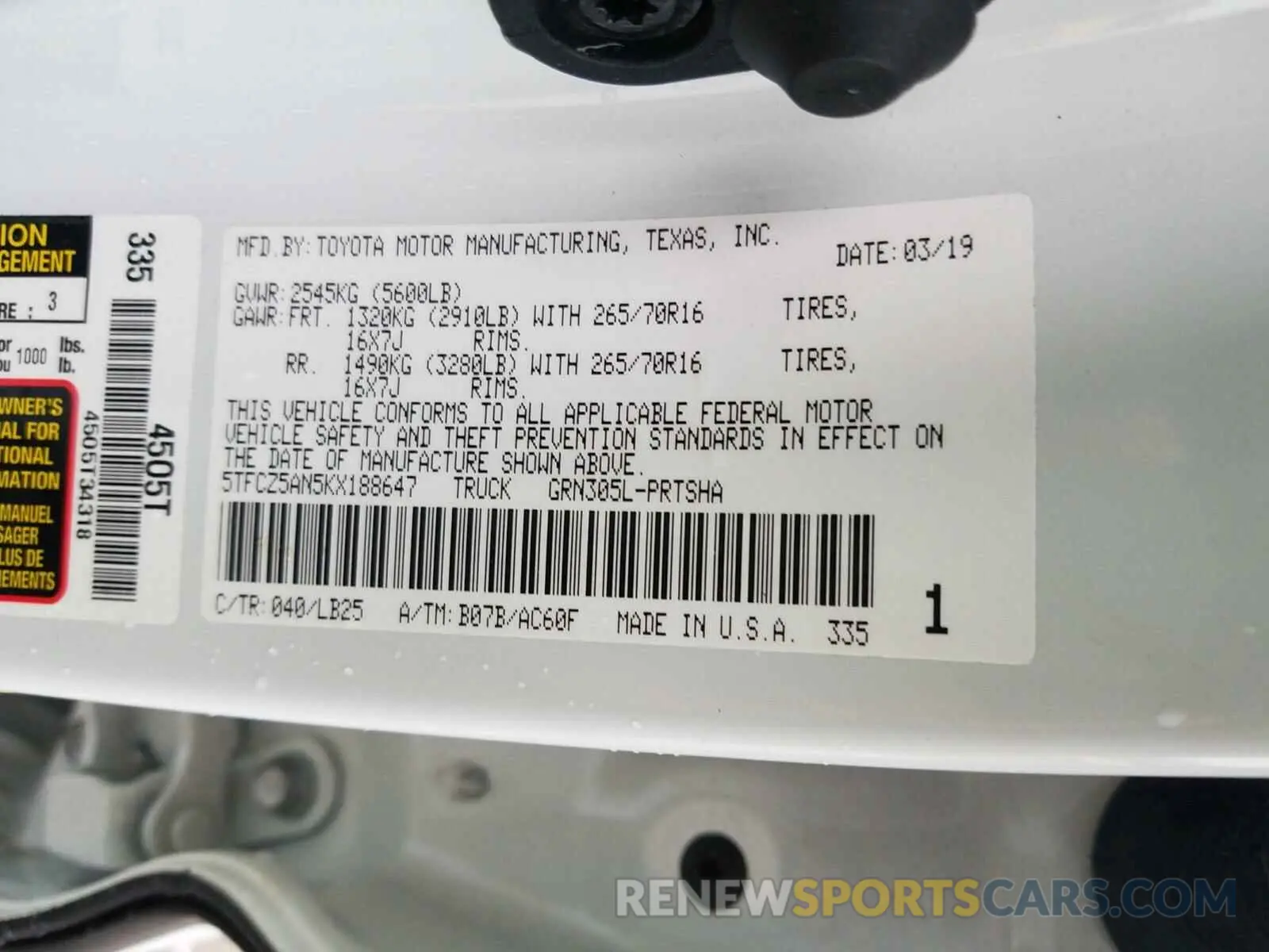 10 Photograph of a damaged car 5TFCZ5AN5KX188647 TOYOTA TACOMA 2019